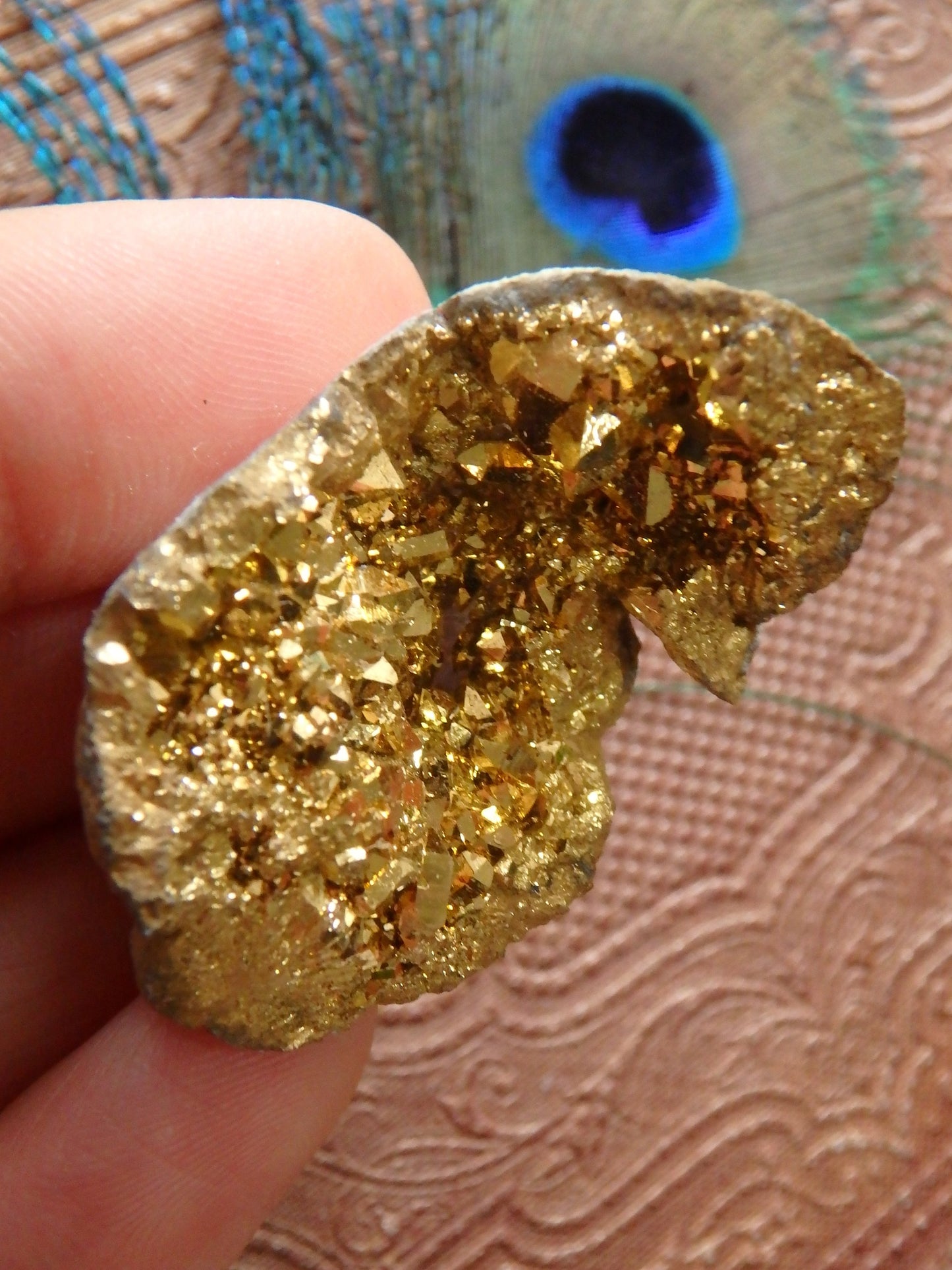 Incredible Sparkle~14k gold bonded Gold Aura Quartz Geode From Brazil 6 - Metiz Tier Price