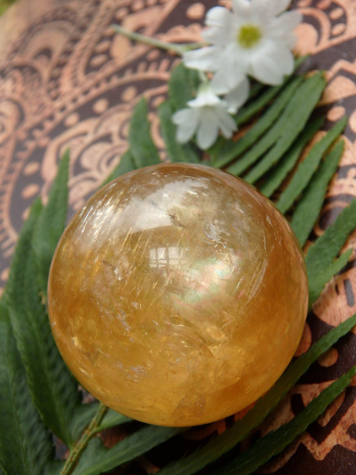  Brilliant Deep Orange Golden Calcite Sphere Carving 2