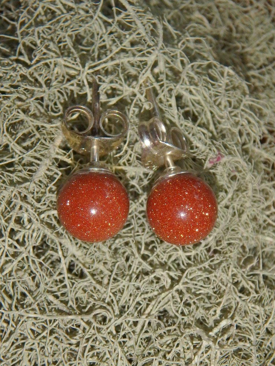 Goldstone Stud Earrings in Sterling Silver - Earth Family Crystals