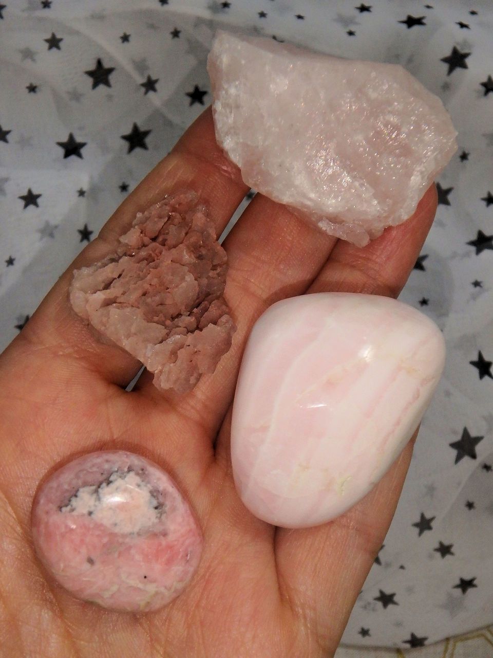 Joyful Pink Heart Chakra Helper Kit! Includes Polished Mangano Calcite, Raw Pink Nirvana Quartz, Raw Rose Quartz, Polished Rhodochrosite Crystals - Earth Family Crystals