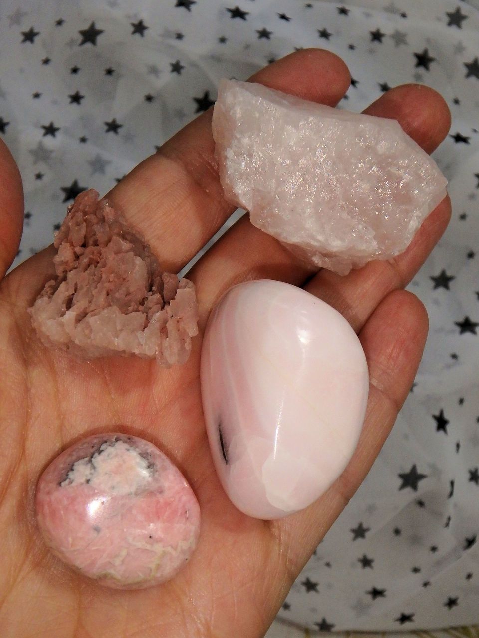 Joyful Pink Heart Chakra Helper Kit! Includes Polished Mangano Calcite, Raw Pink Nirvana Quartz, Raw Rose Quartz, Polished Rhodochrosite Crystals - Earth Family Crystals