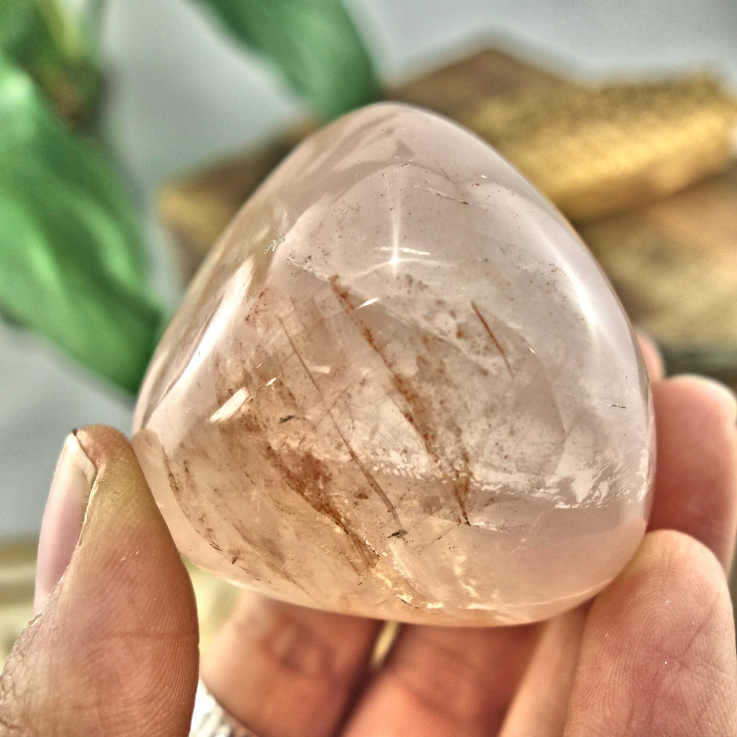 Optical Red Hematoid Quartz Palm Stone From Madagascar