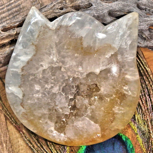  Adorable Druzy Geode Hematoid Quartz  Precious Cat Head Carving