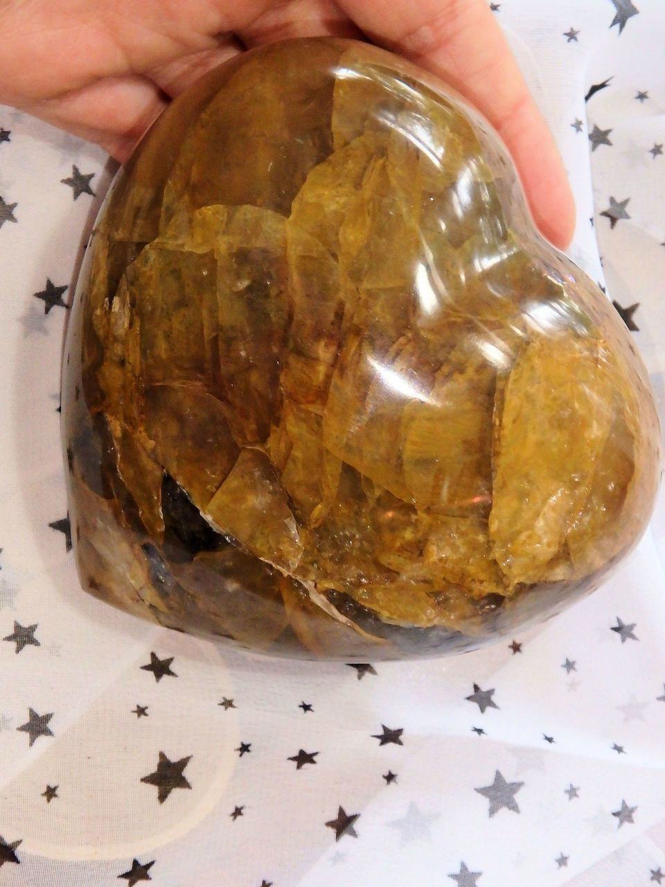  Breathtaking Puffy Golden Hematoid Quartz Large Love Heart Carving