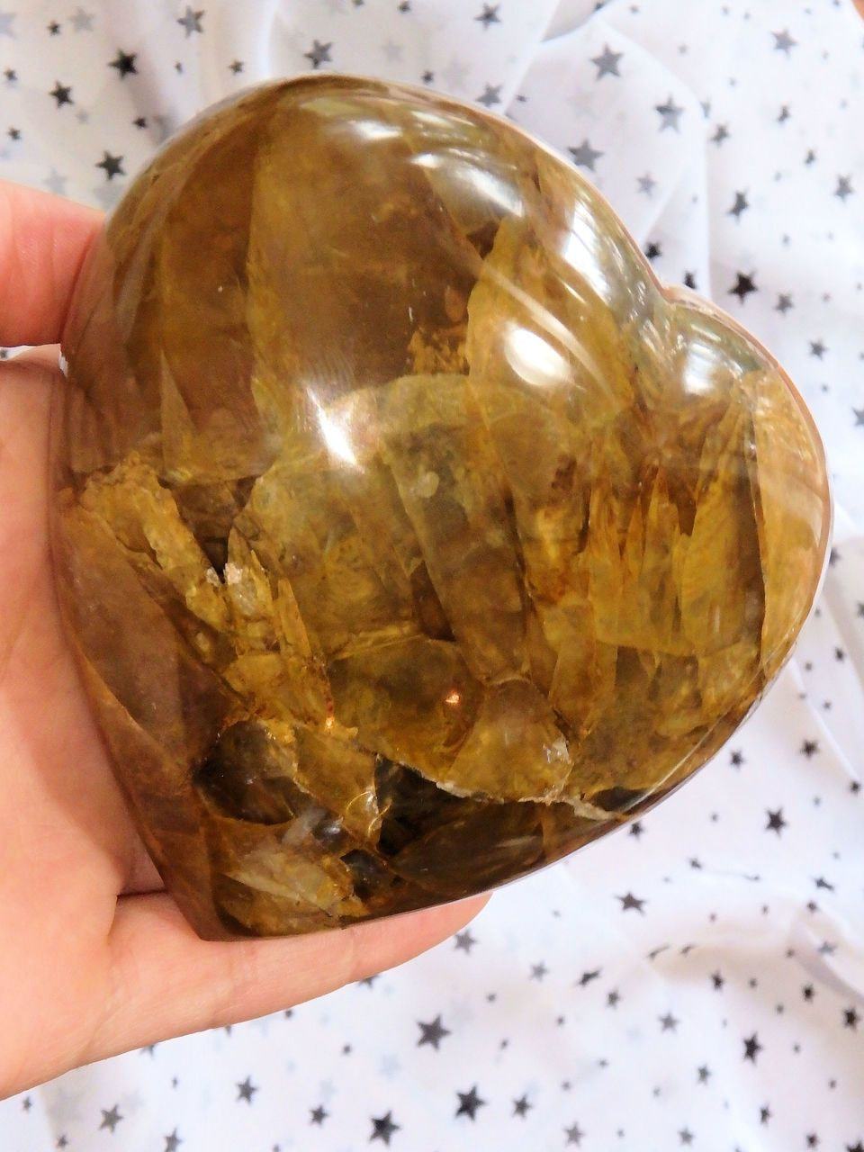  Breathtaking Puffy Golden Hematoid Quartz Large Love Heart Carving