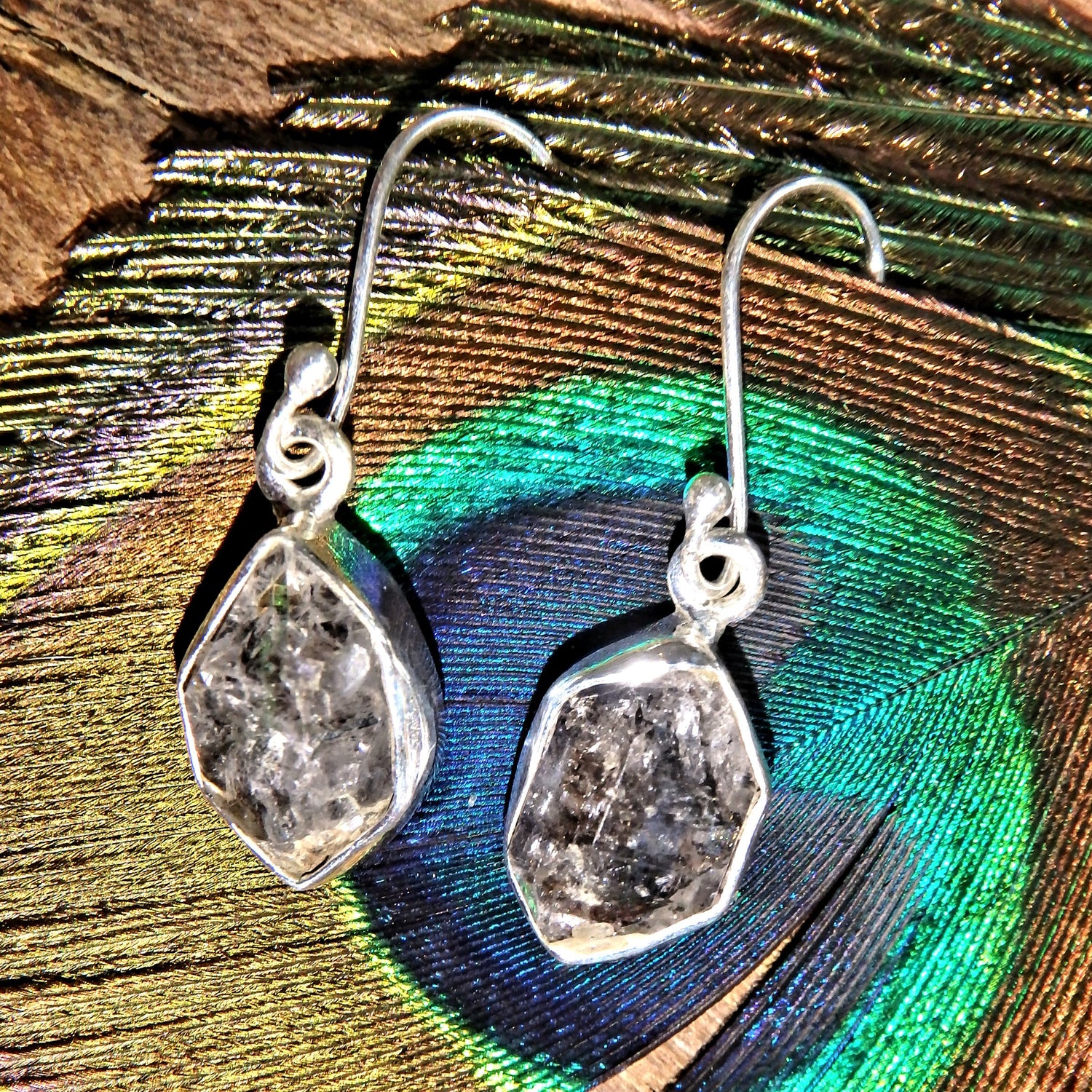 Natural Herkimer Diamond Earrings With Inclusions in Sterling Silver 1 - Earth Family Crystals
