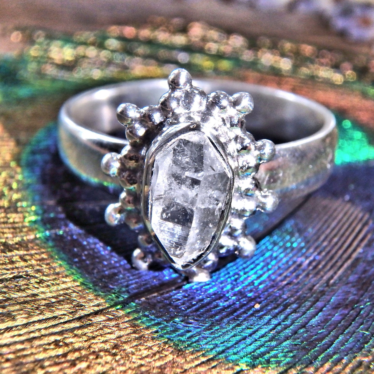 Pretty DT Herkimer Diamond Quartz Sterling Silver Ring (Size 9)