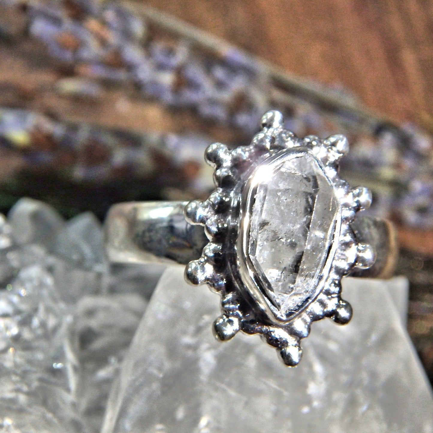 Pretty DT Herkimer Diamond Quartz Sterling Silver Ring (Size 9)