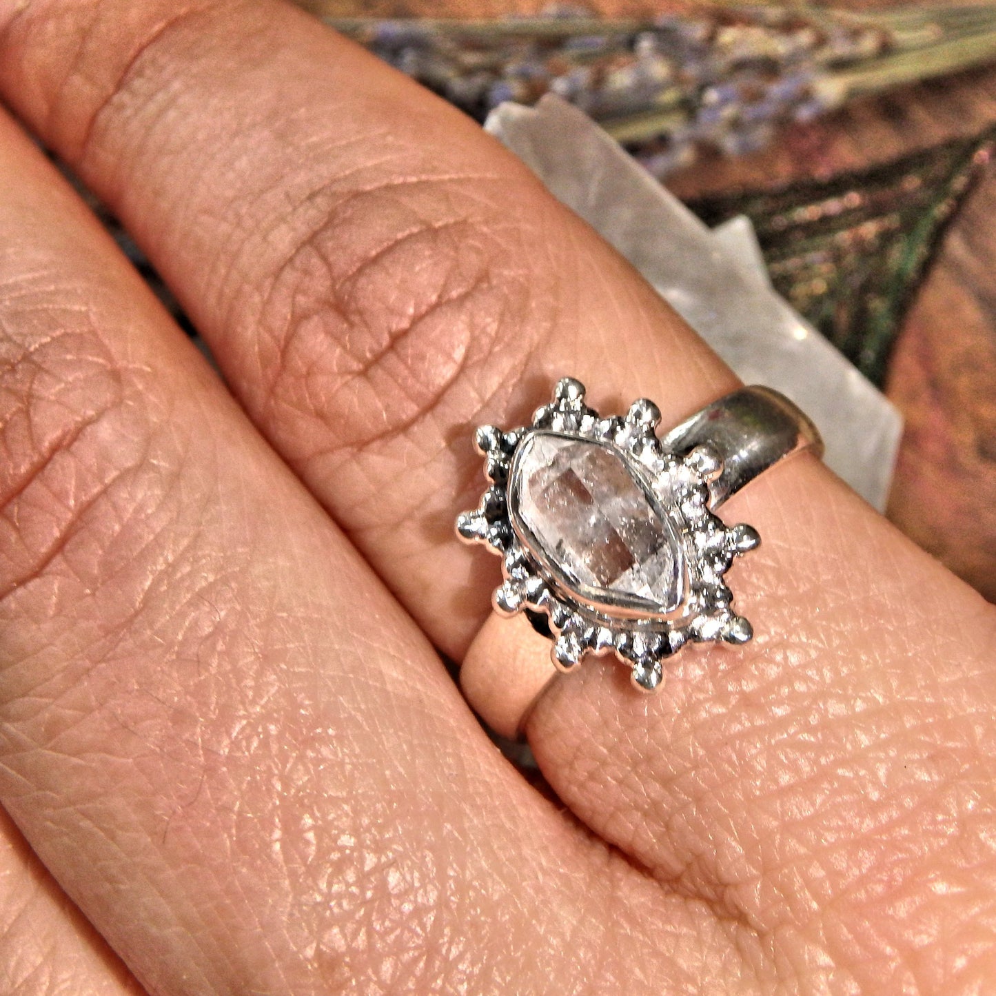 Pretty DT Herkimer Diamond Quartz Sterling Silver Ring (Size 9)