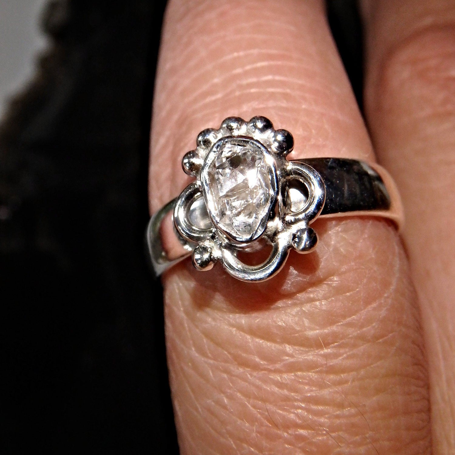  Cute Dainty Herkimer Diamond  Gemstone Ring in Sterling Silver (Size 6)