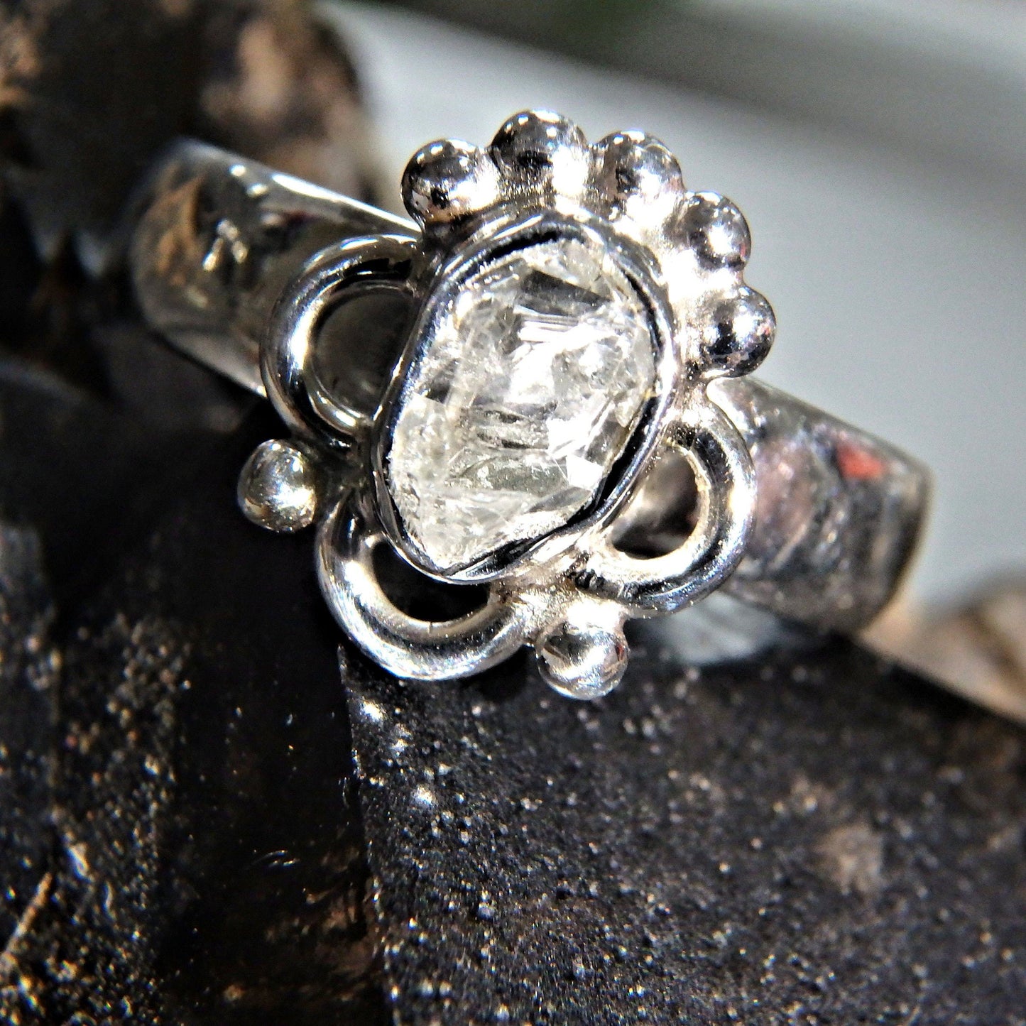  Cute Dainty Herkimer Diamond  Gemstone Ring in Sterling Silver (Size 6)