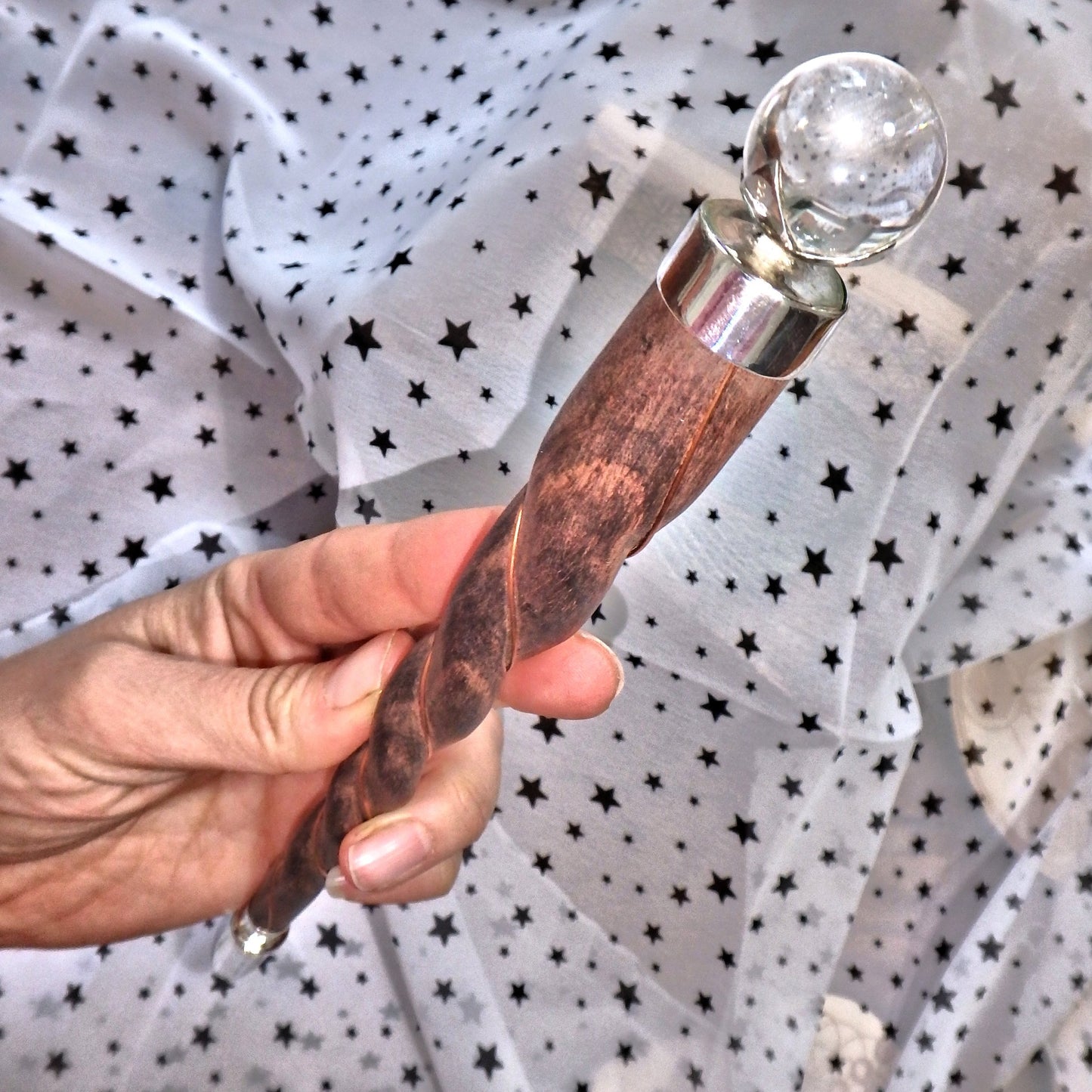 Long Rose Wood & Himalayan Quartz Copper Wire Wrapped Healing Wand - Earth Family Crystals