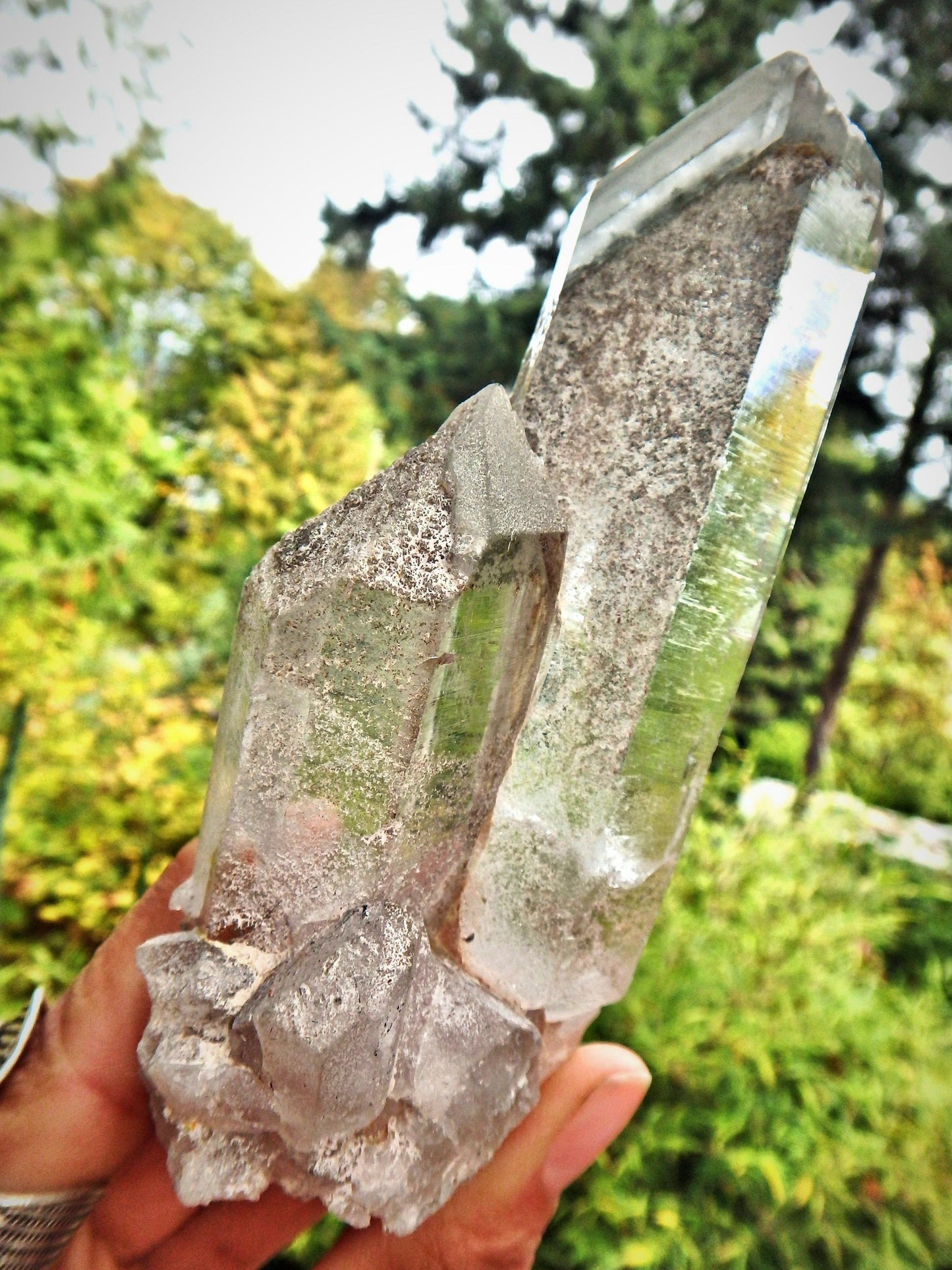  Brilliant Samadhi Twin Himalayan Quartz Large Cluster With Green Chlorite Inclusions & Self Healing