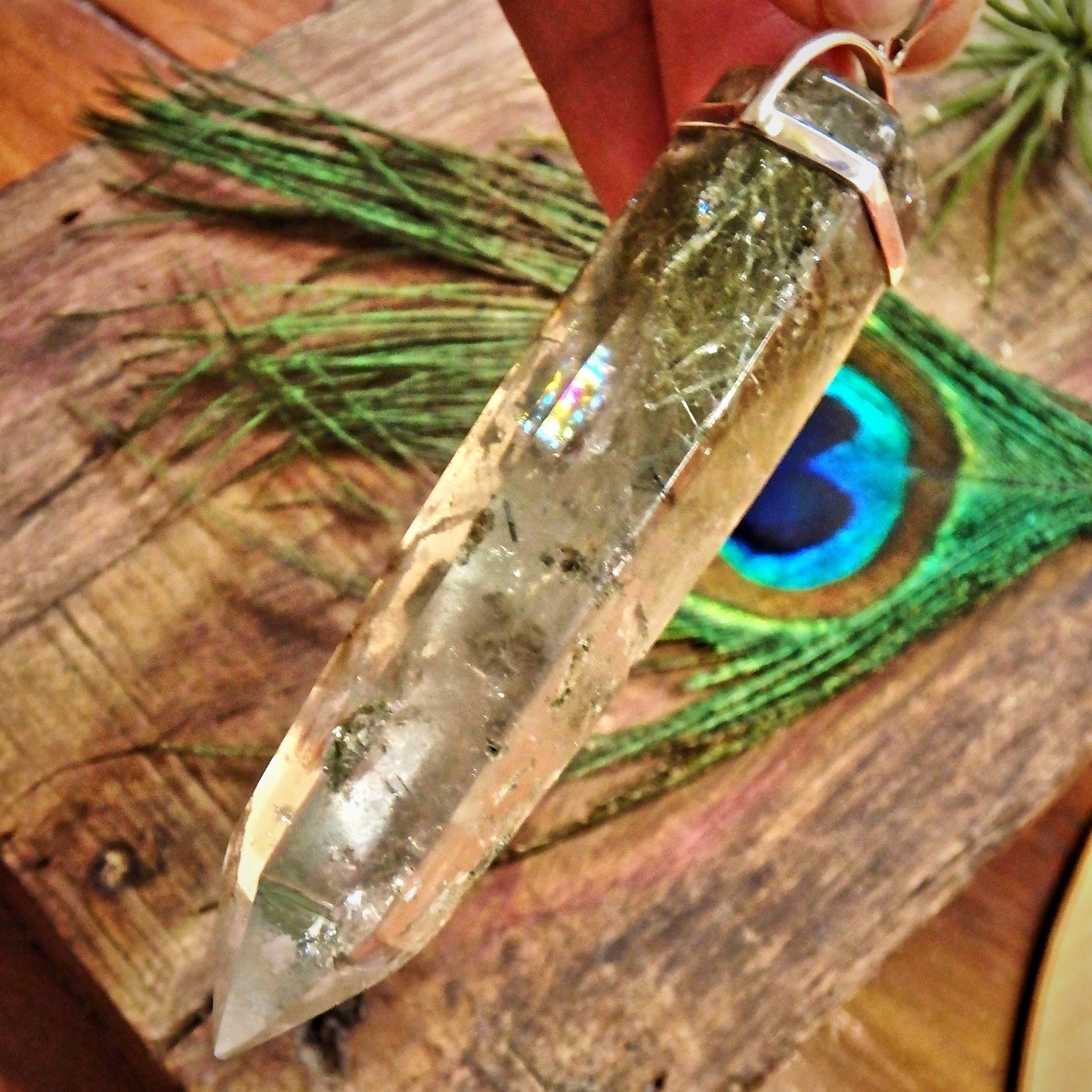 High Vibes Long & Chunky Samadhi Himalayan Quartz Point with Blades of White Rutile Pendant in Sterling Silver (Includes Silver Chain)