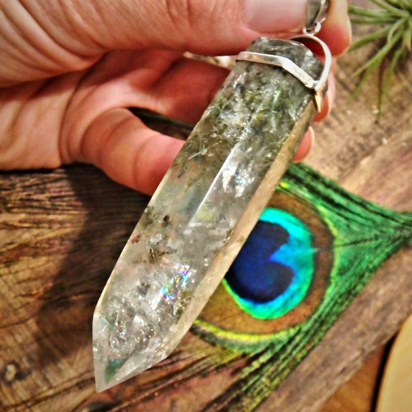 High Vibes Long & Chunky Samadhi Himalayan Quartz Point with Blades of White Rutile Pendant in Sterling Silver (Includes Silver Chain)