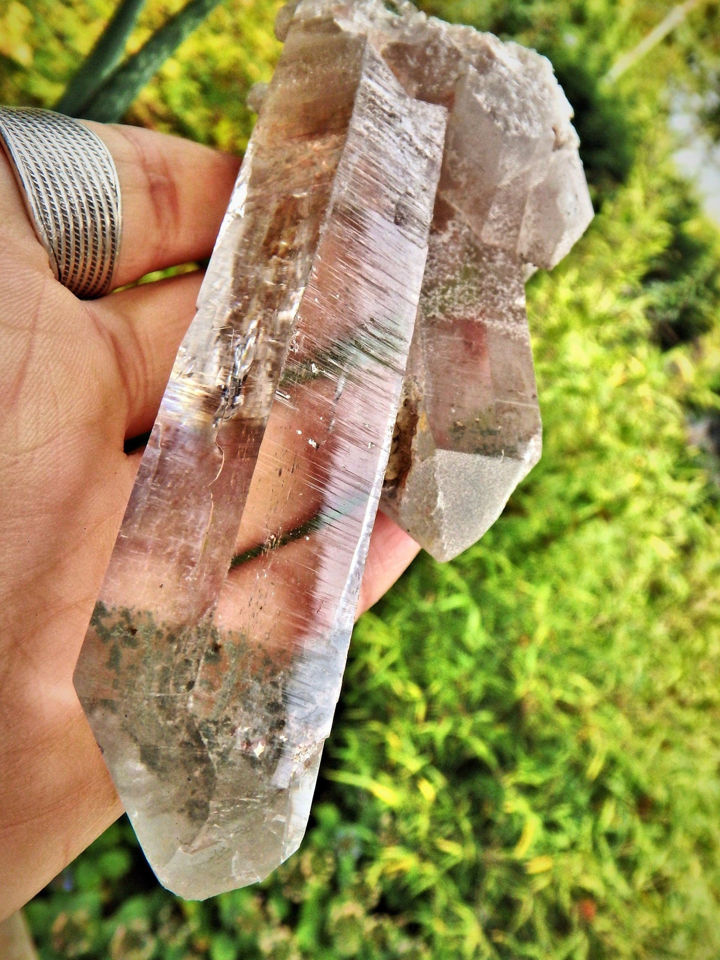  Brilliant Samadhi Twin Himalayan Quartz Large Cluster With Green Chlorite Inclusions & Self Healing
