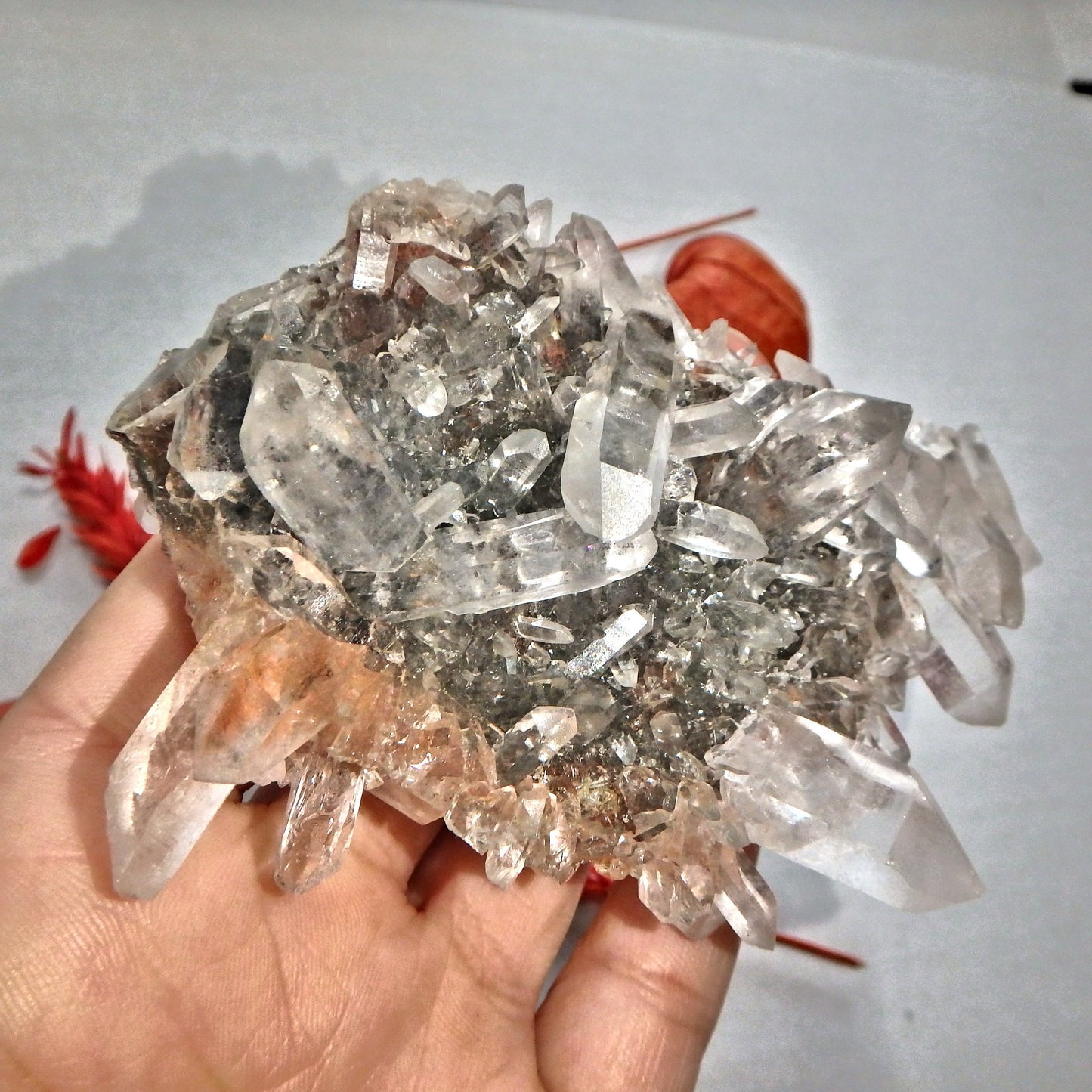 High Vibration Pink Samadhi Himalayan Quartz Double Sided Beauty Cluster - Earth Family Crystals
