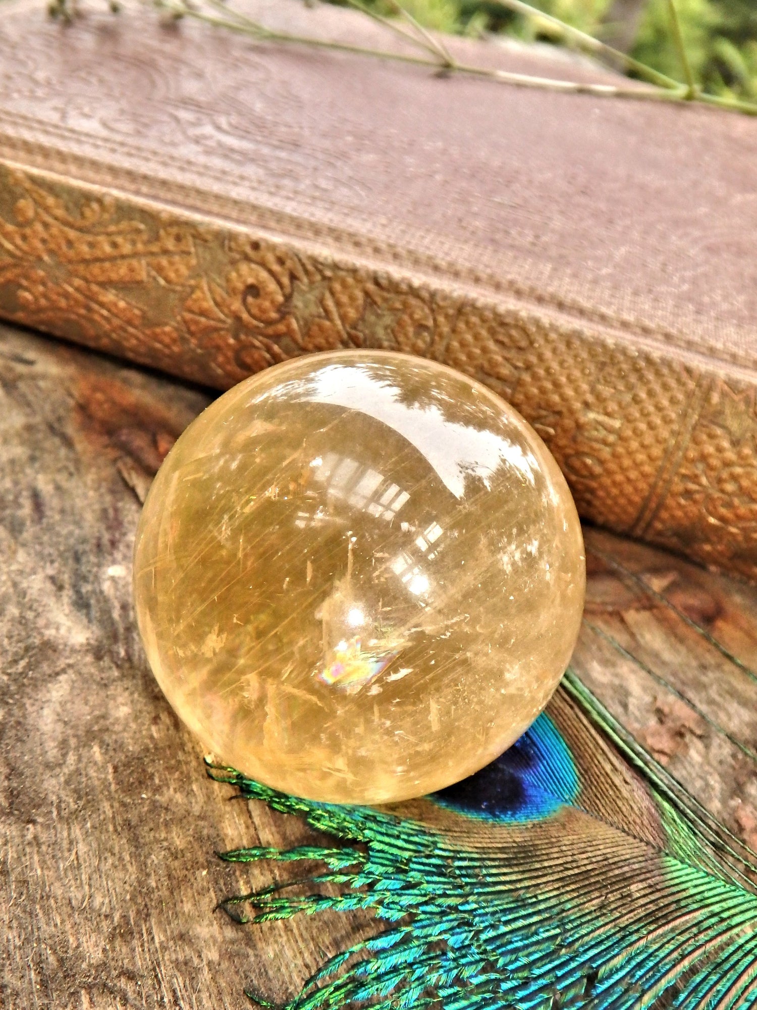 Optical Golden Orb Honey Calcite Sphere Carving 3 - Metiz Tier Price