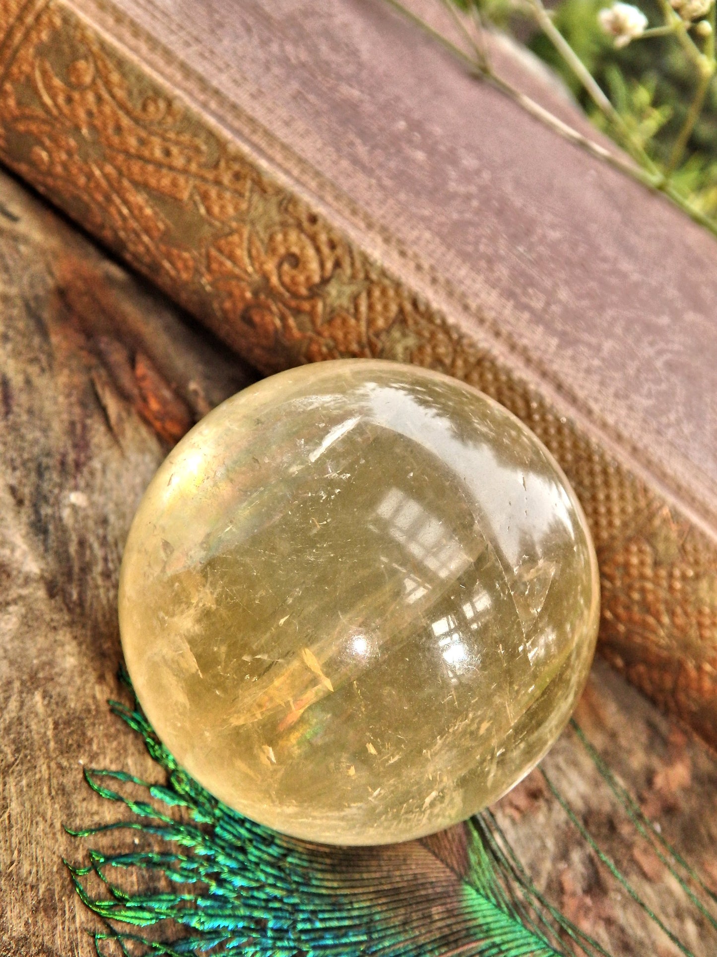 Optical Golden Orb Honey Calcite Sphere Carving 1 - Metiz Tier Price