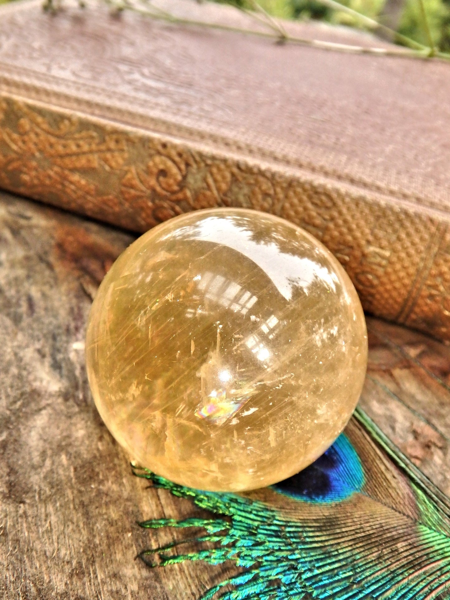 Optical Golden Orb Honey Calcite Sphere Carving 3 - Metiz Tier Price