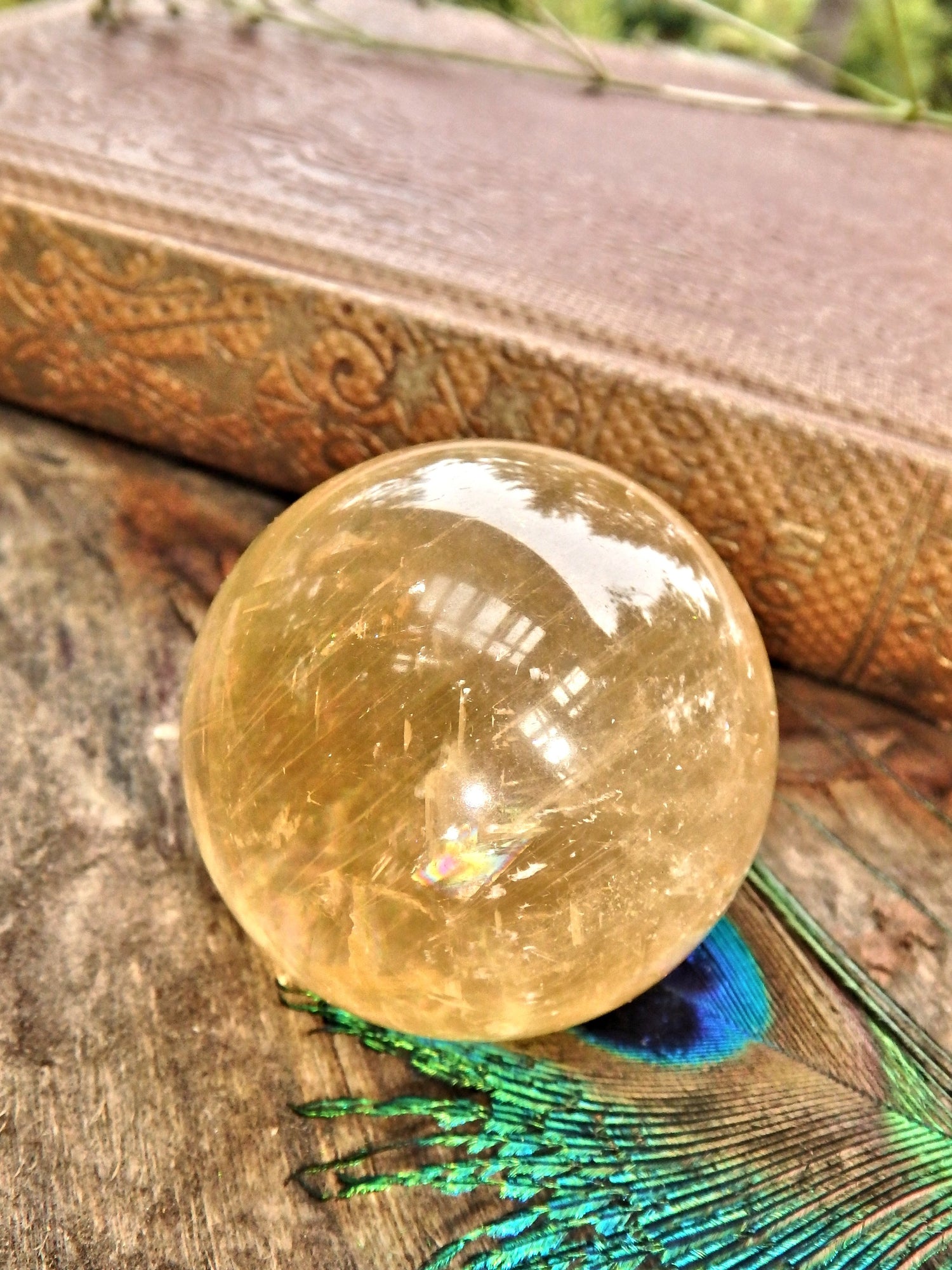 Optical Golden Orb Honey Calcite Sphere Carving 3 - Metiz Tier Price