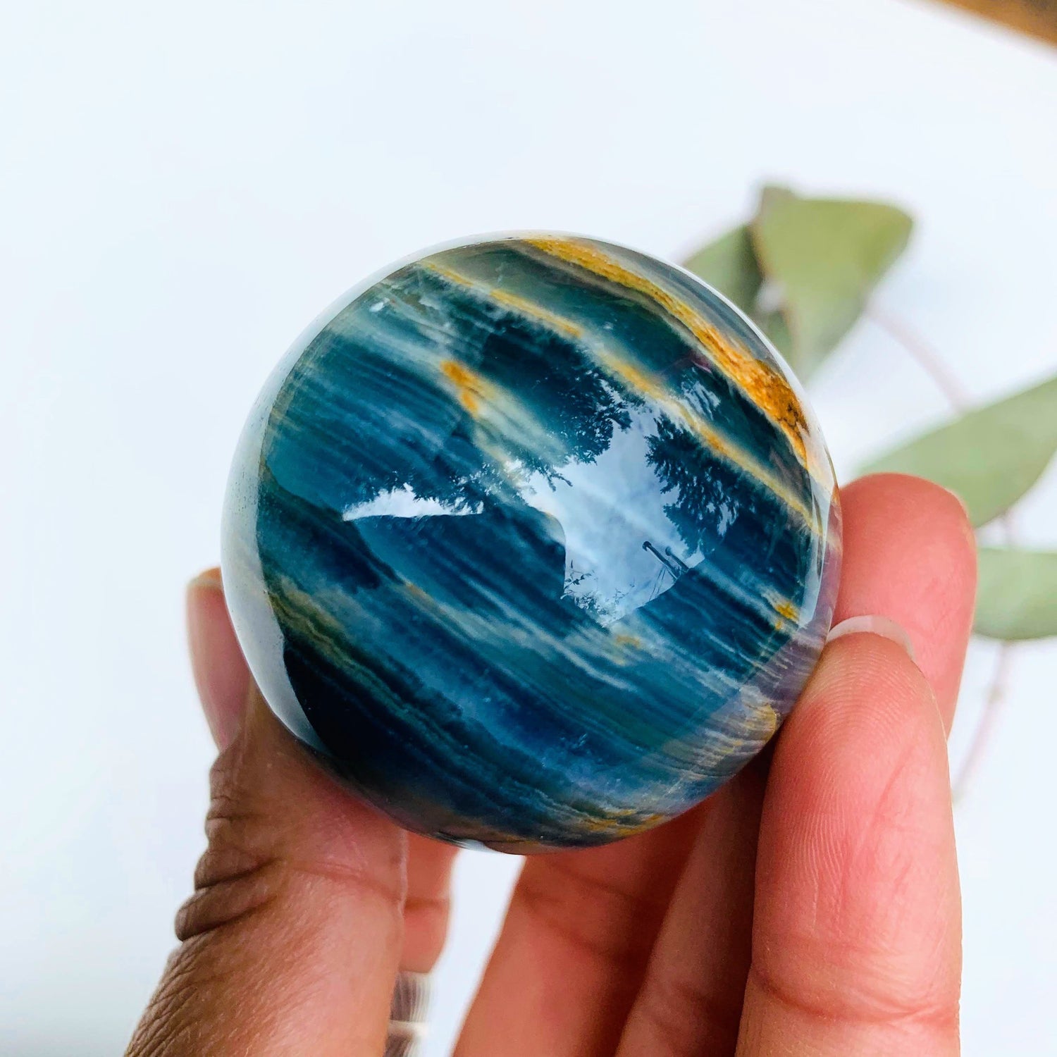  Amazing Patterns Lemurian Aquatine Blue Calcite Sphere from Argentina #5