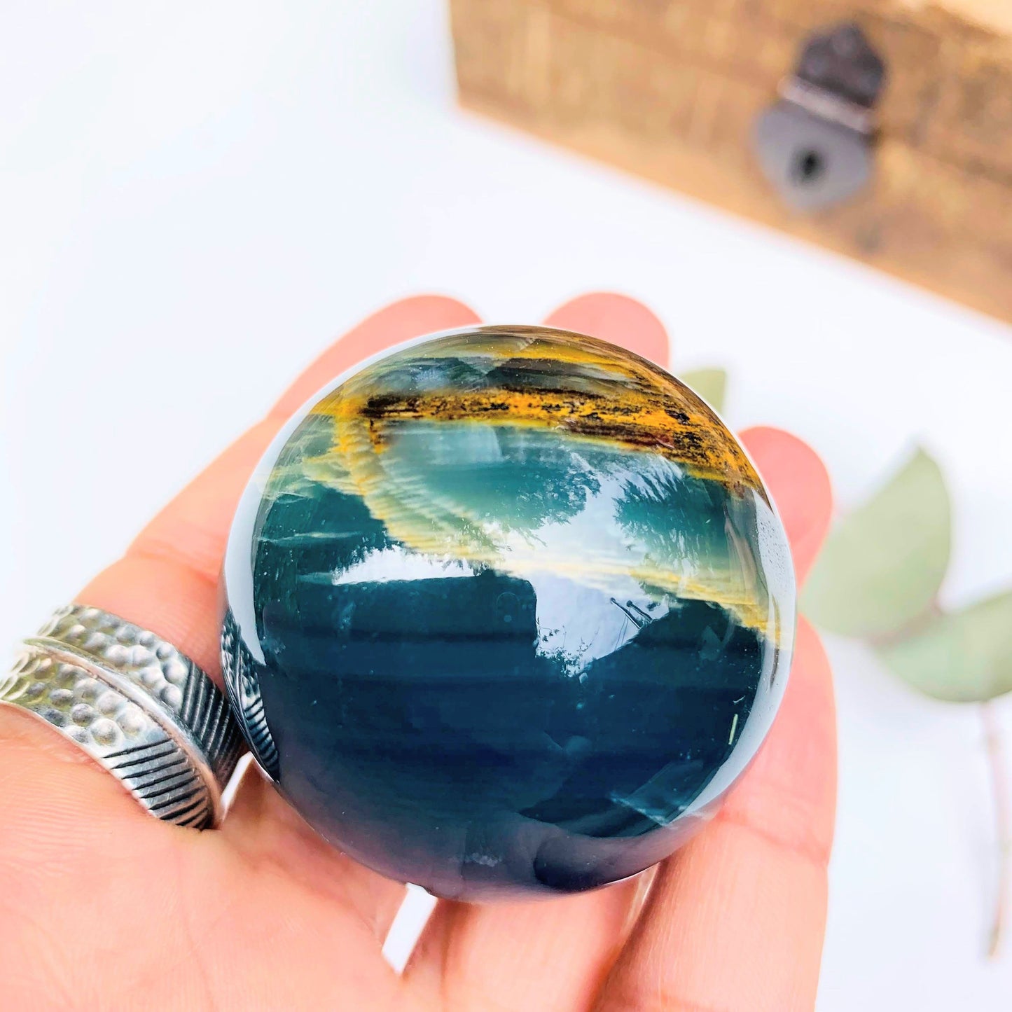  Amazing Patterns Lemurian Aquatine Blue Calcite Sphere from Argentina #4