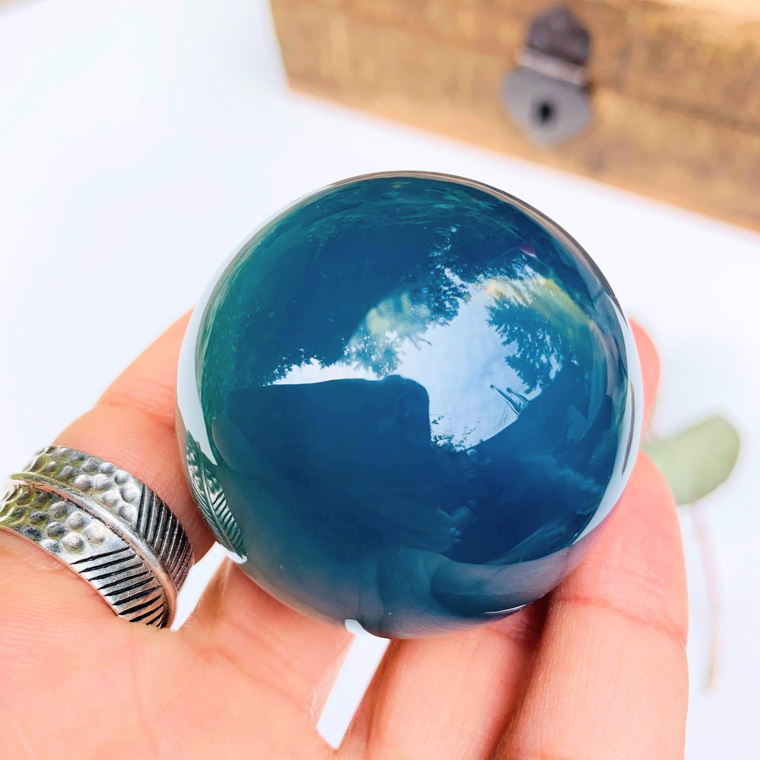  Amazing Patterns Lemurian Aquatine Blue Calcite Sphere from Argentina #4