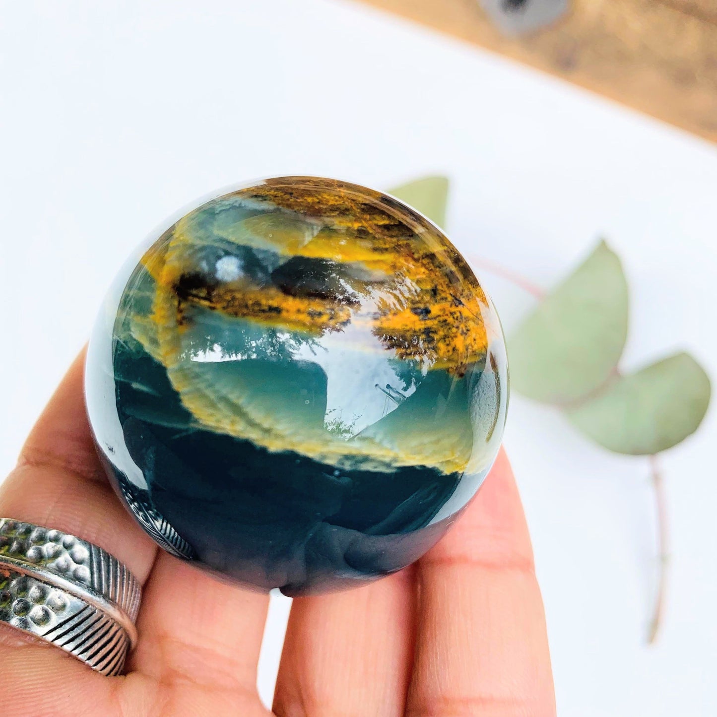  Amazing Patterns Lemurian Aquatine Blue Calcite Sphere from Argentina #4