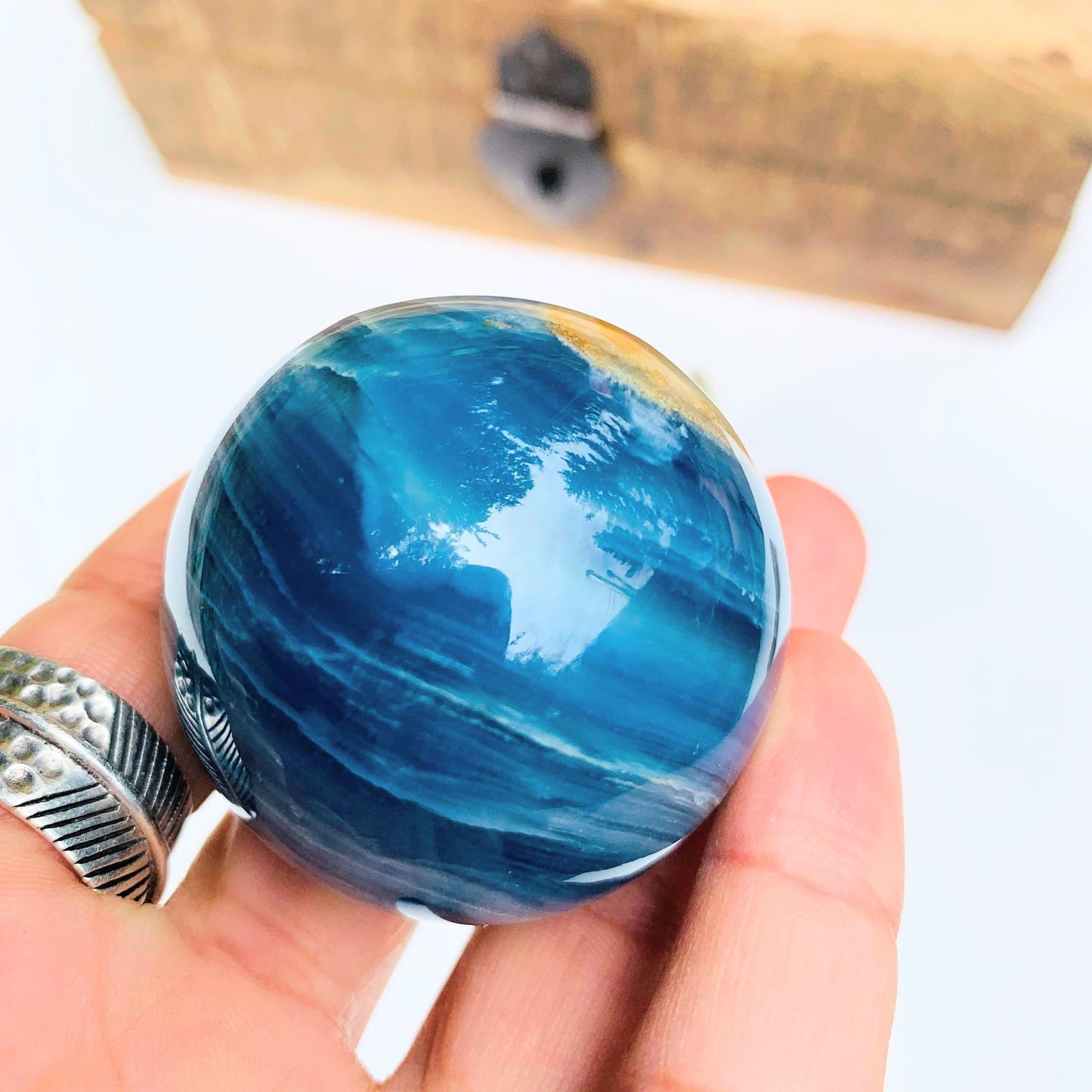  Amazing Patterns Lemurian Aquatine Blue Calcite Sphere from Argentina #2