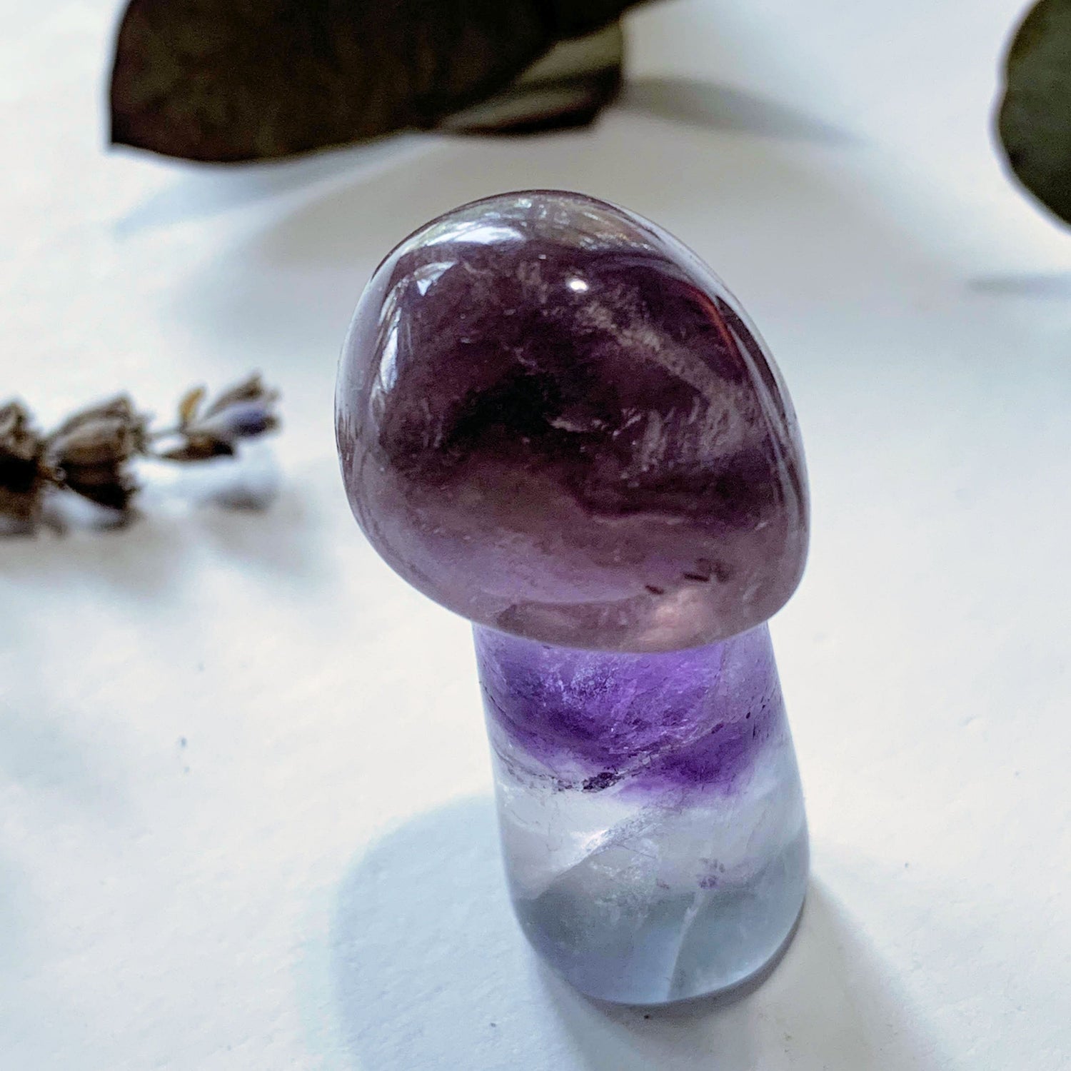  Adorable Rainbow Fluorite Mushroom Standing Display Carving