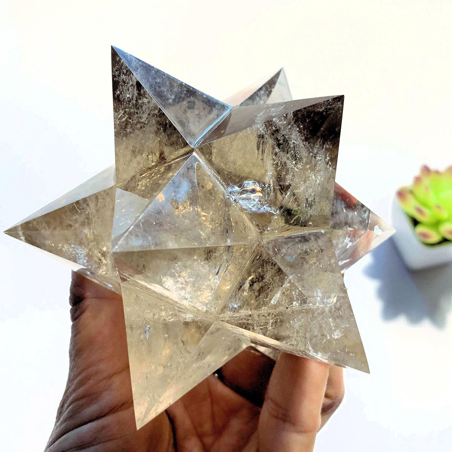  12 Pointed Star Large Double Merkaba (Stellated Dodecahedron) Smoky Quartz Specimen *REDUCED*