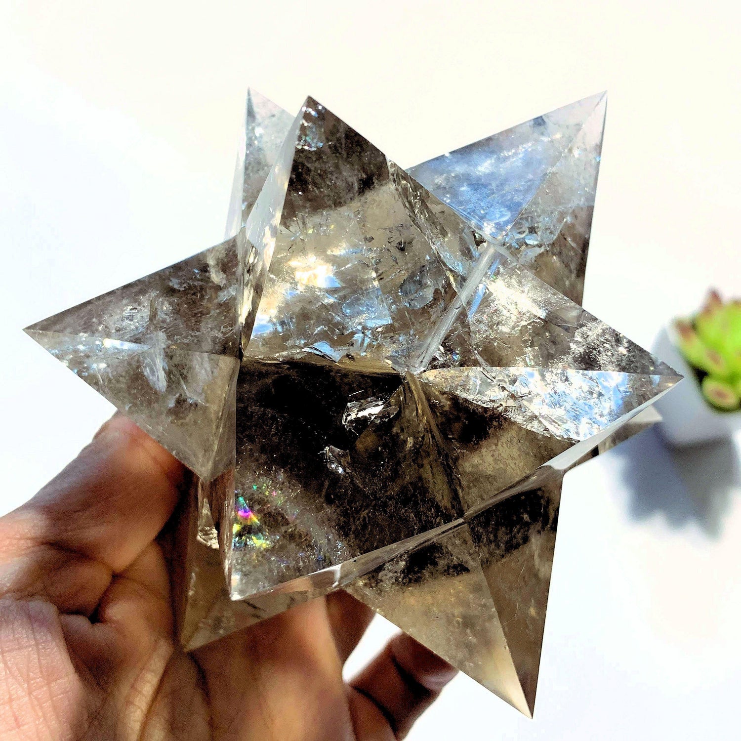  12 Pointed Star Large Double Merkaba (Stellated Dodecahedron) Smoky Quartz Specimen *REDUCED*