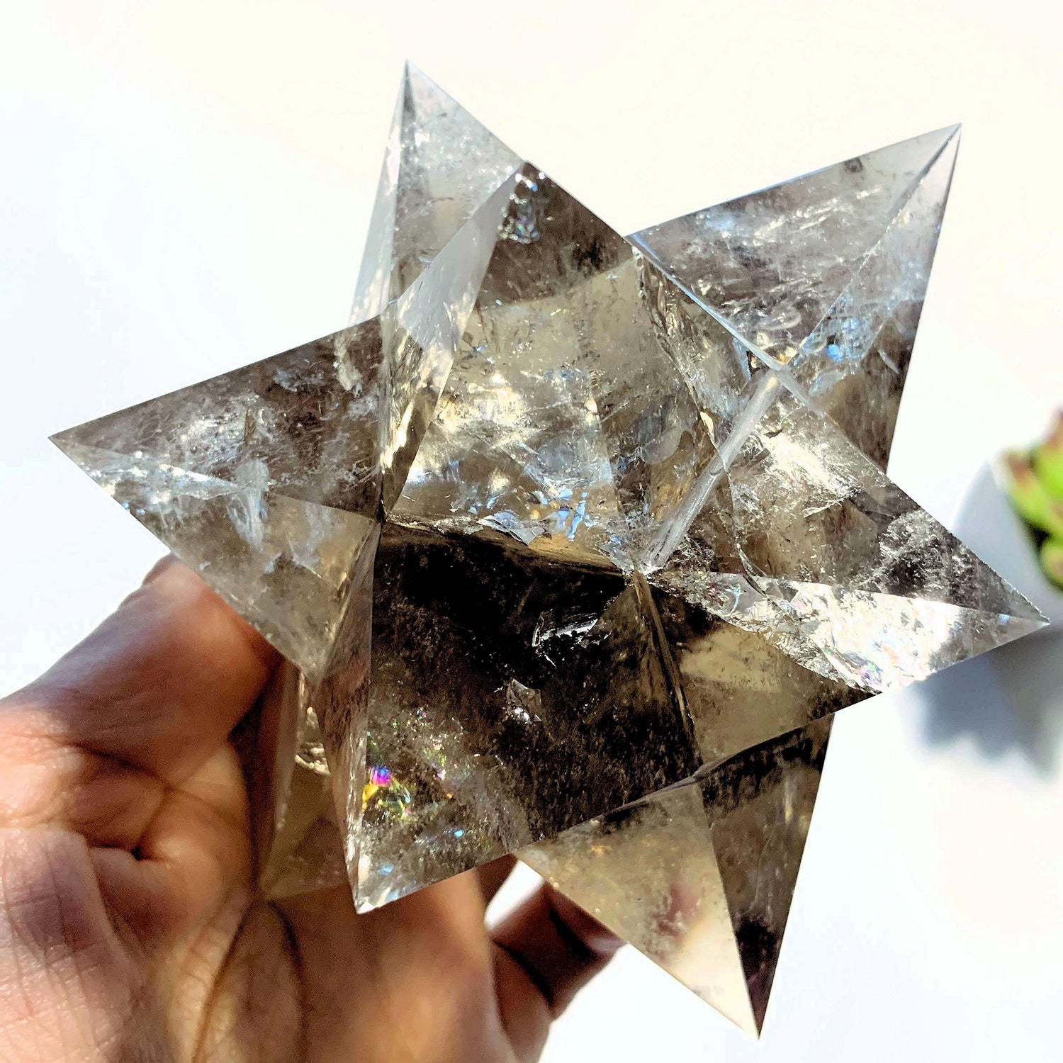  12 Pointed Star Large Double Merkaba (Stellated Dodecahedron) Smoky Quartz Specimen *REDUCED*