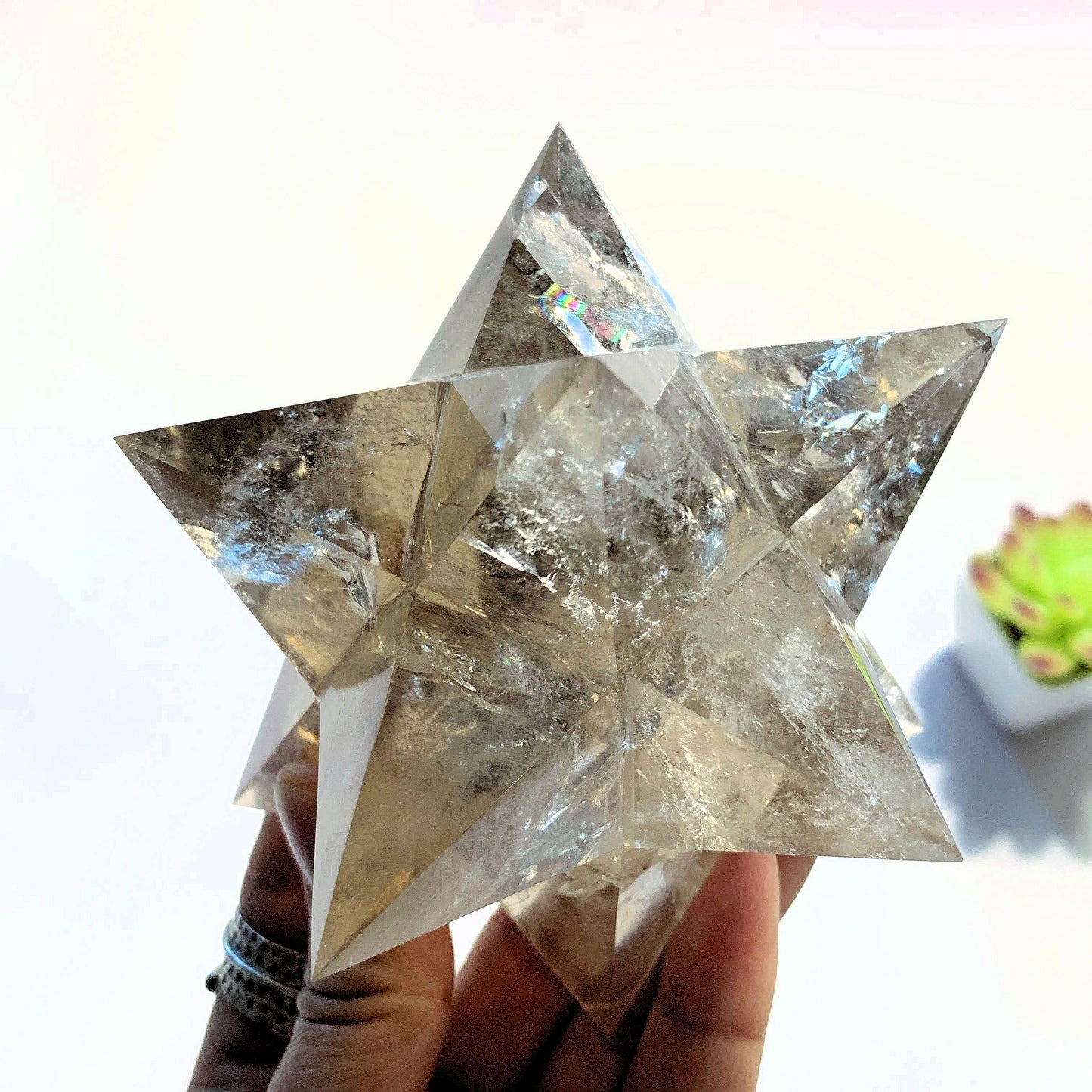  12 Pointed Star Large Double Merkaba (Stellated Dodecahedron) Smoky Quartz Specimen *REDUCED*