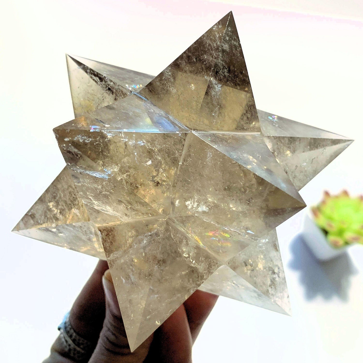  12 Pointed Star Large Double Merkaba (Stellated Dodecahedron) Smoky Quartz Specimen *REDUCED*