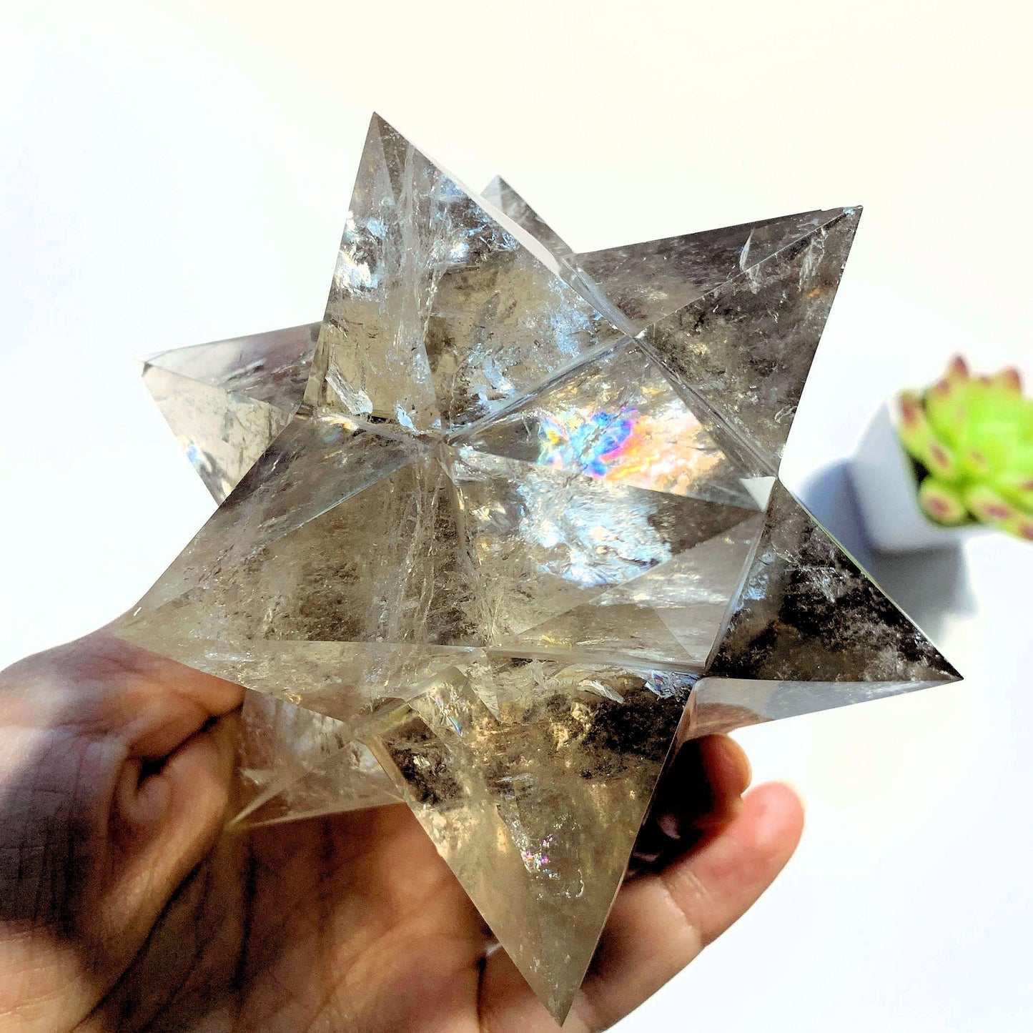  12 Pointed Star Large Double Merkaba (Stellated Dodecahedron) Smoky Quartz Specimen *REDUCED*