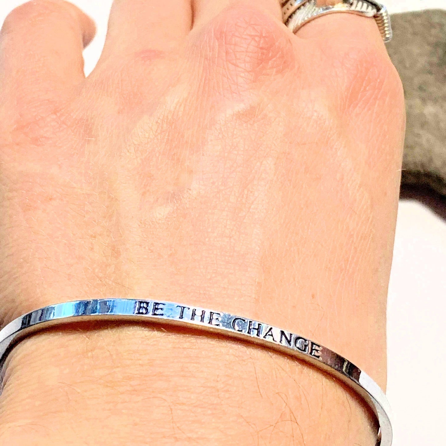  'Be The Change' Stainless Steel Adjustable Cuff Bracelet