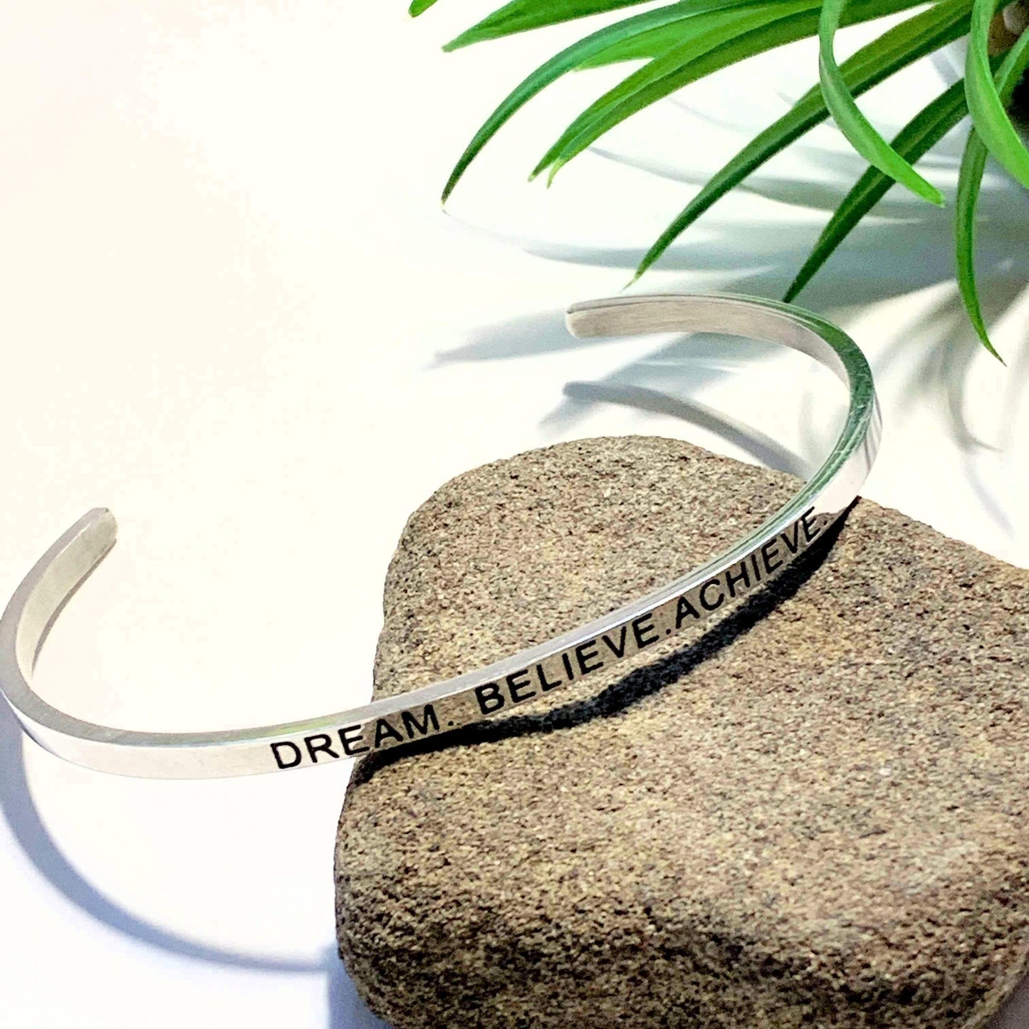  'Dream-Believe-Achieve' Stainless Steel Adjustable Cuff Bracelet