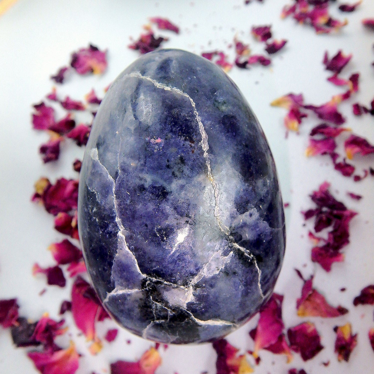  Deep Violet Blue Iolite Egg Carving