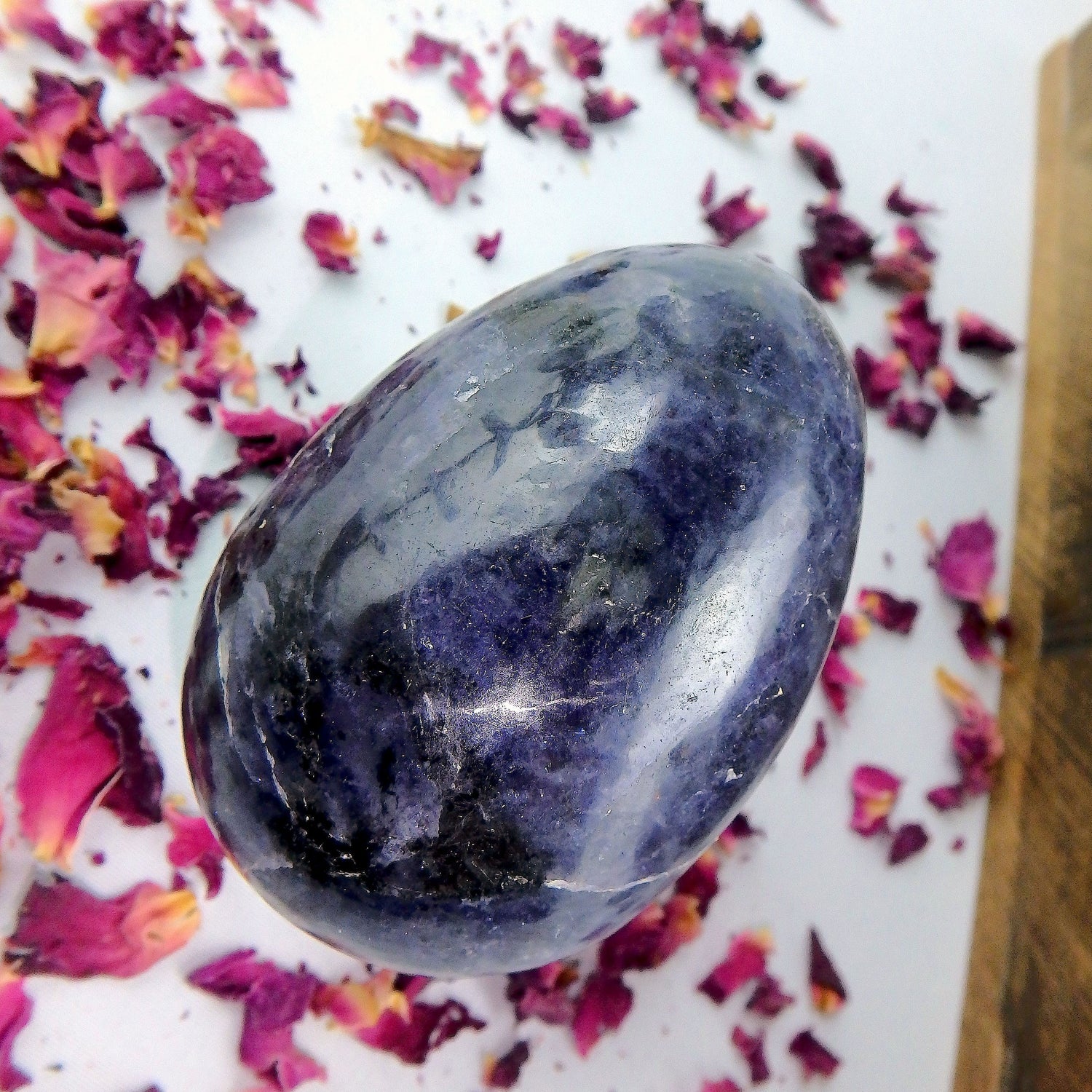  Deep Violet Blue Iolite Egg Carving