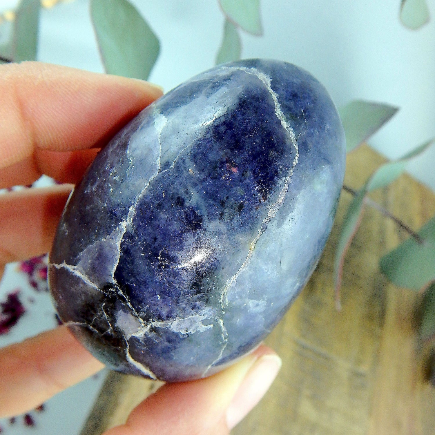  Deep Violet Blue Iolite Egg Carving