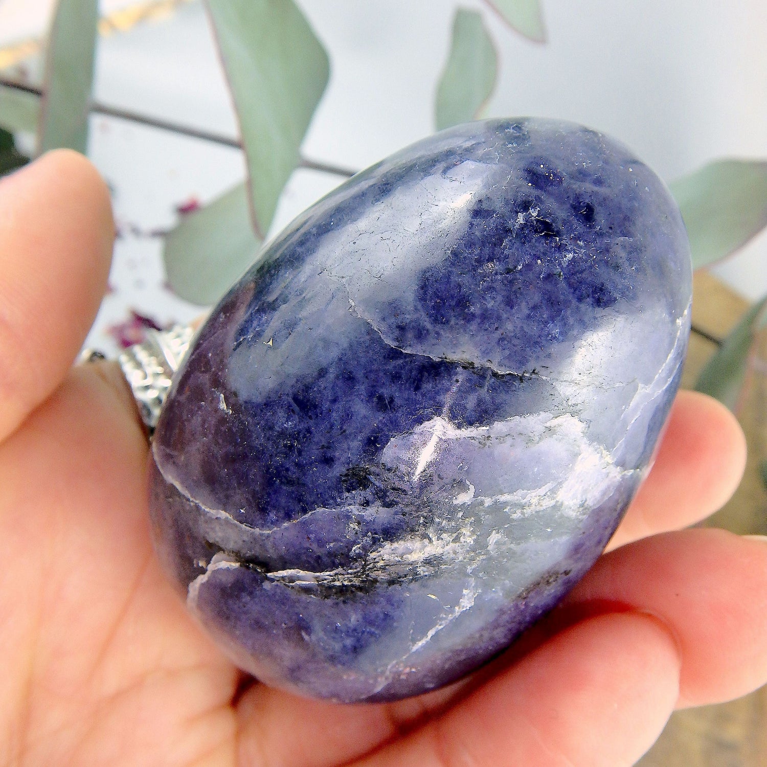  Deep Violet Blue Iolite Egg Carving