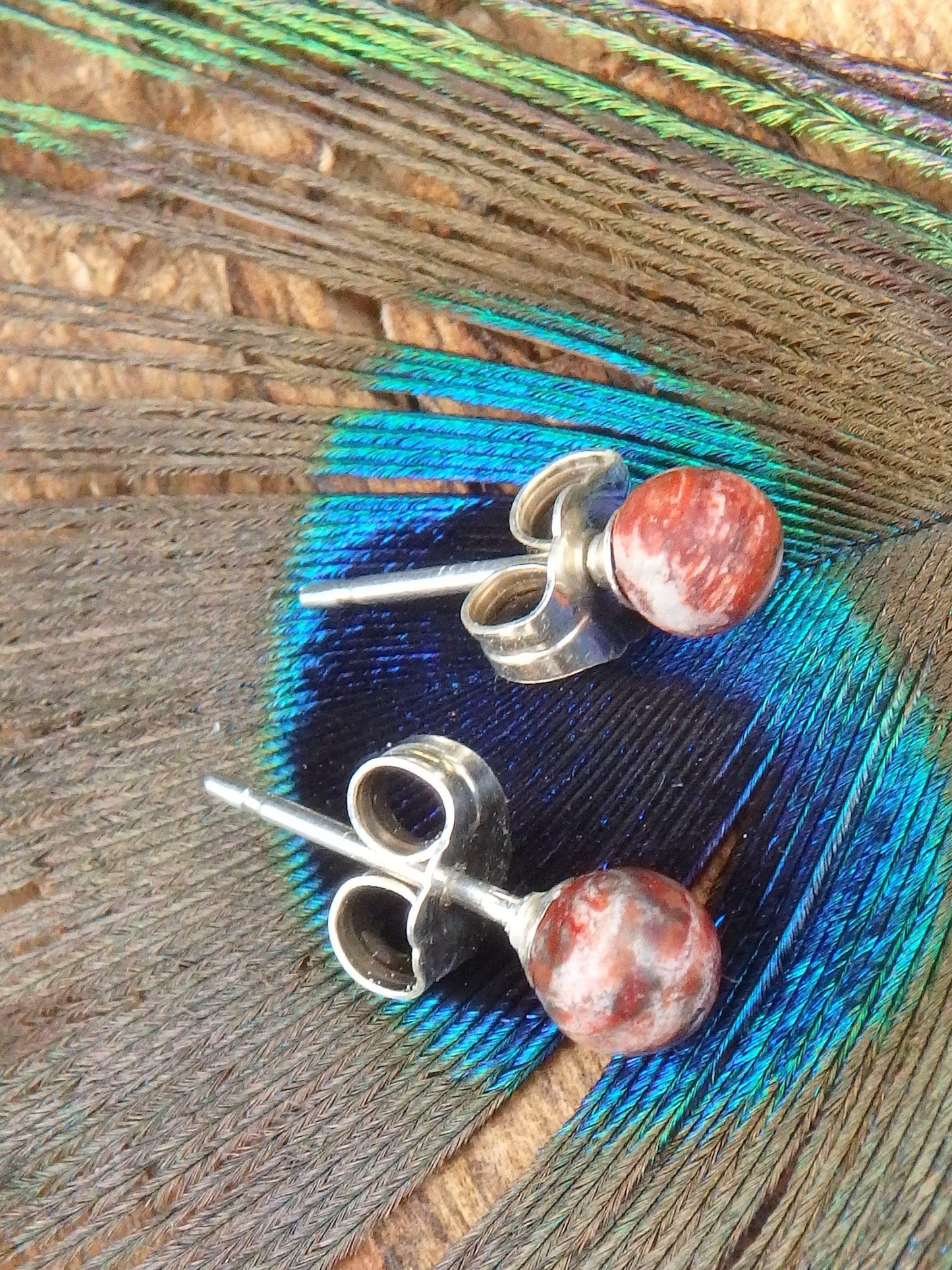  Dainty Leopard Skin Jasper Studs in Sterling Silver