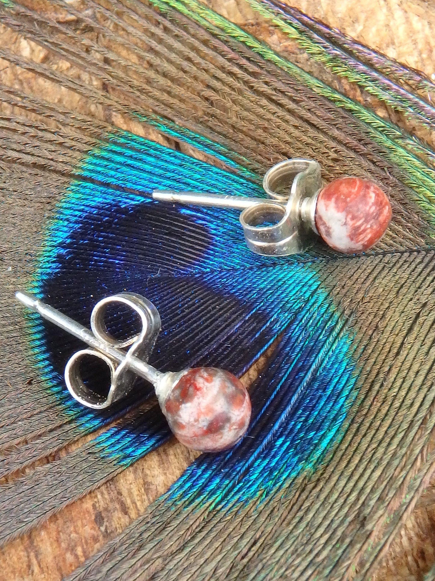  Dainty Leopard Skin Jasper Studs in Sterling Silver