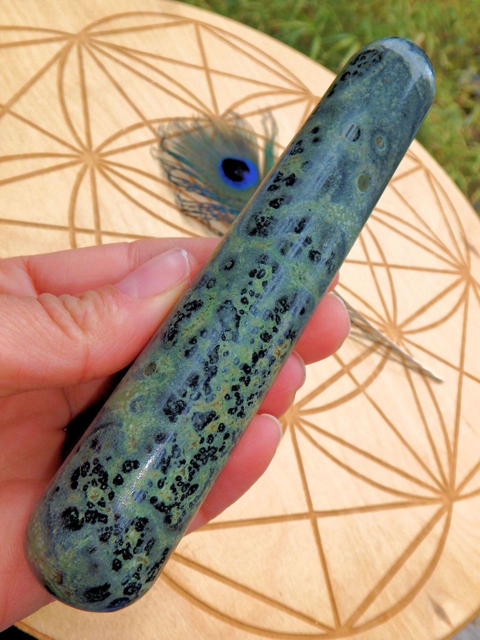 Green Orb Swirls Kambaba Jasper Wand - Earth Family Crystals