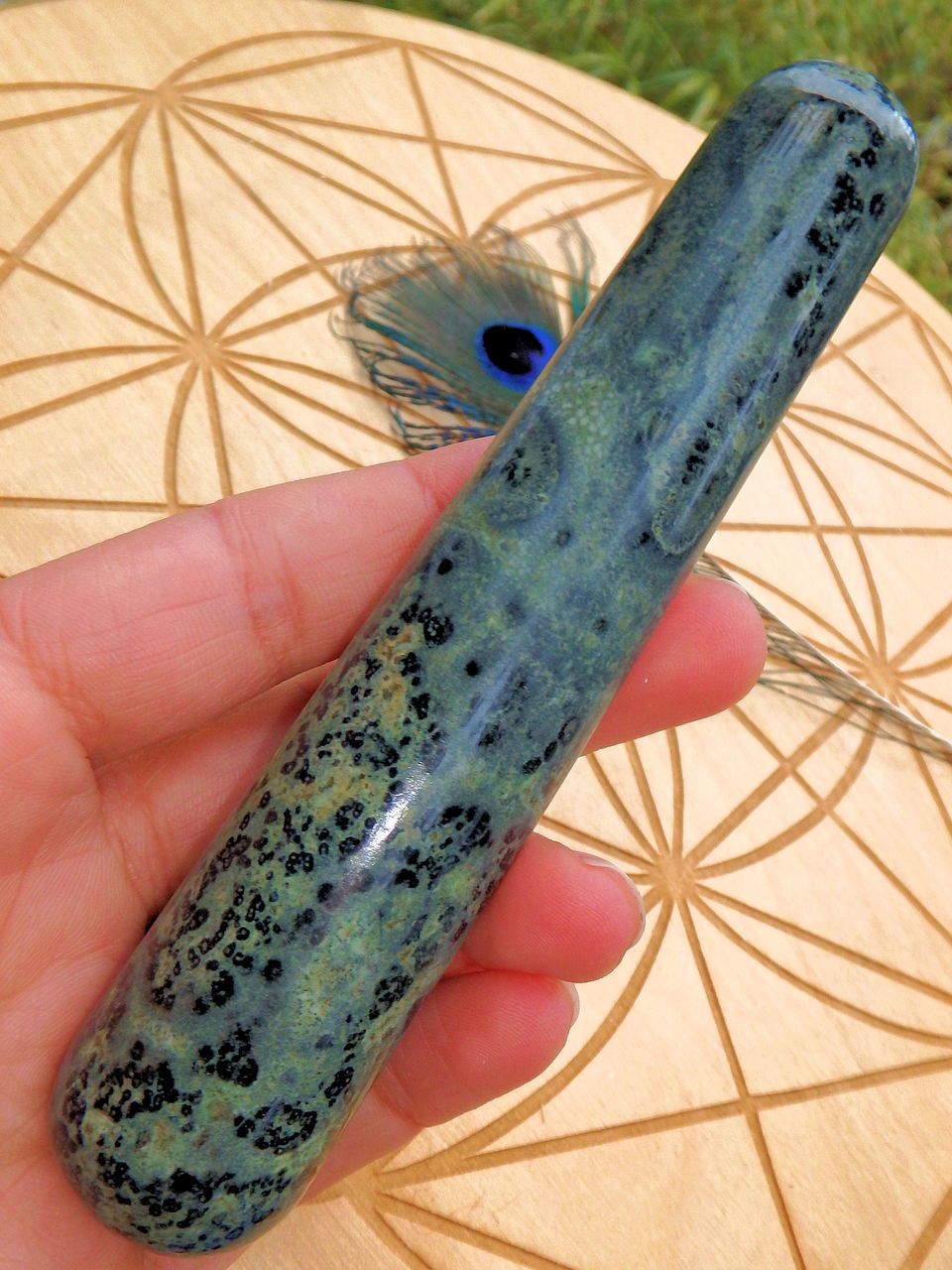 Green Orb Swirls Kambaba Jasper Wand - Earth Family Crystals