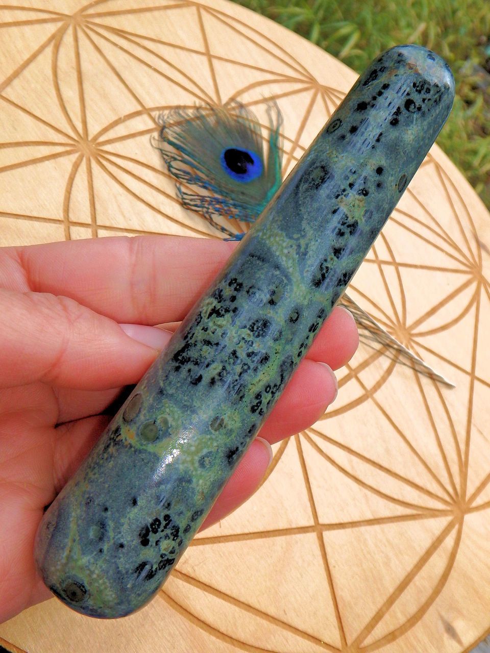 Green Orb Swirls Kambaba Jasper Wand - Earth Family Crystals