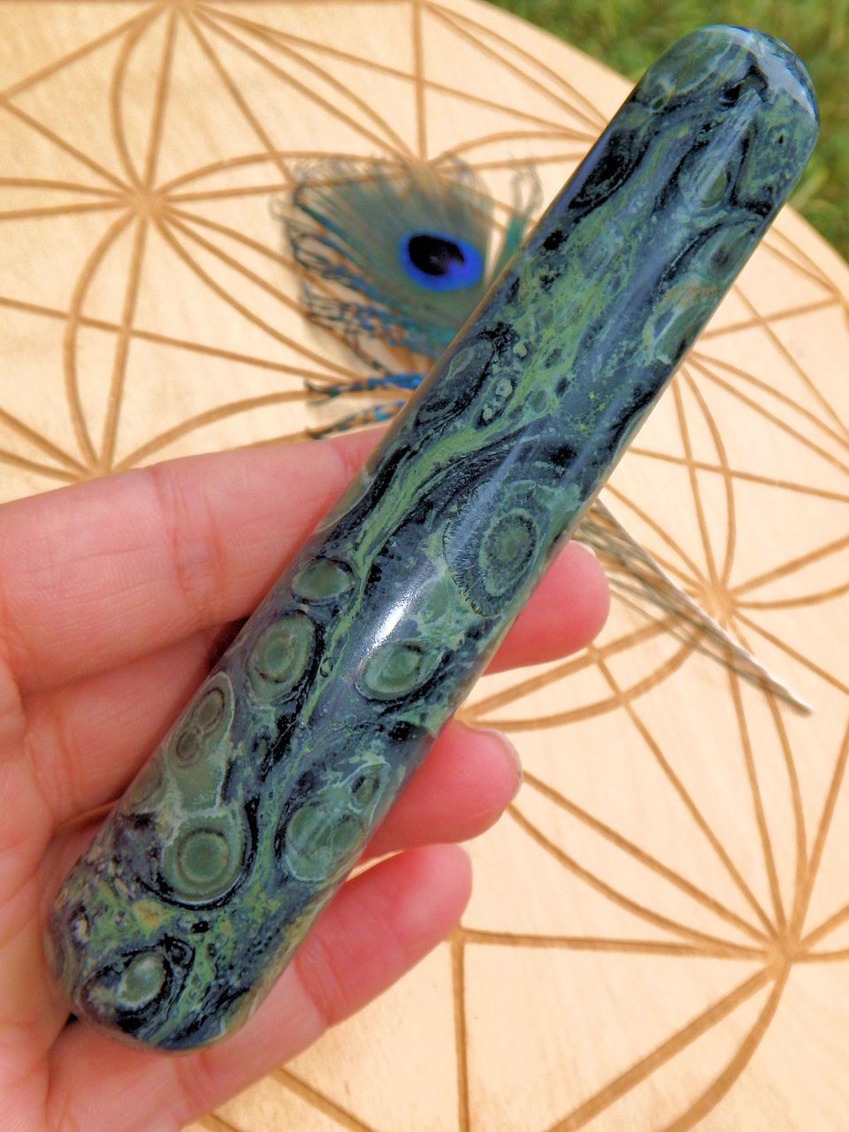 Meditative Orb Swirls Kambaba Jasper Wand 1 - Earth Family Crystals