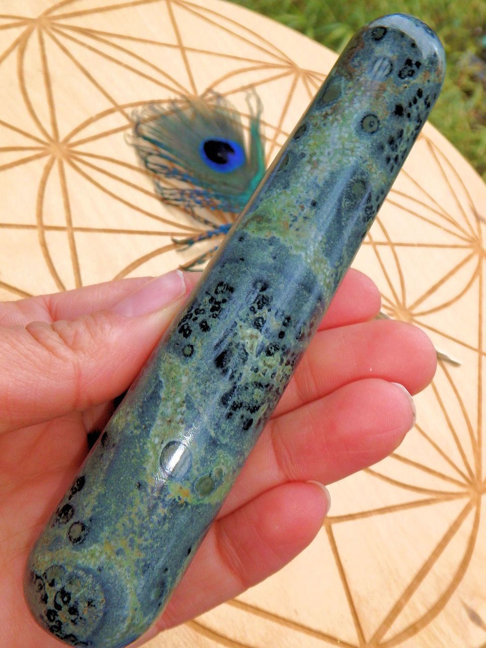 Green Orb Swirls Kambaba Jasper Wand - Earth Family Crystals